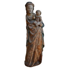 Antique Large medieval sculpture of the Virgin Mary and Child, France, ca. 1400, Gothic