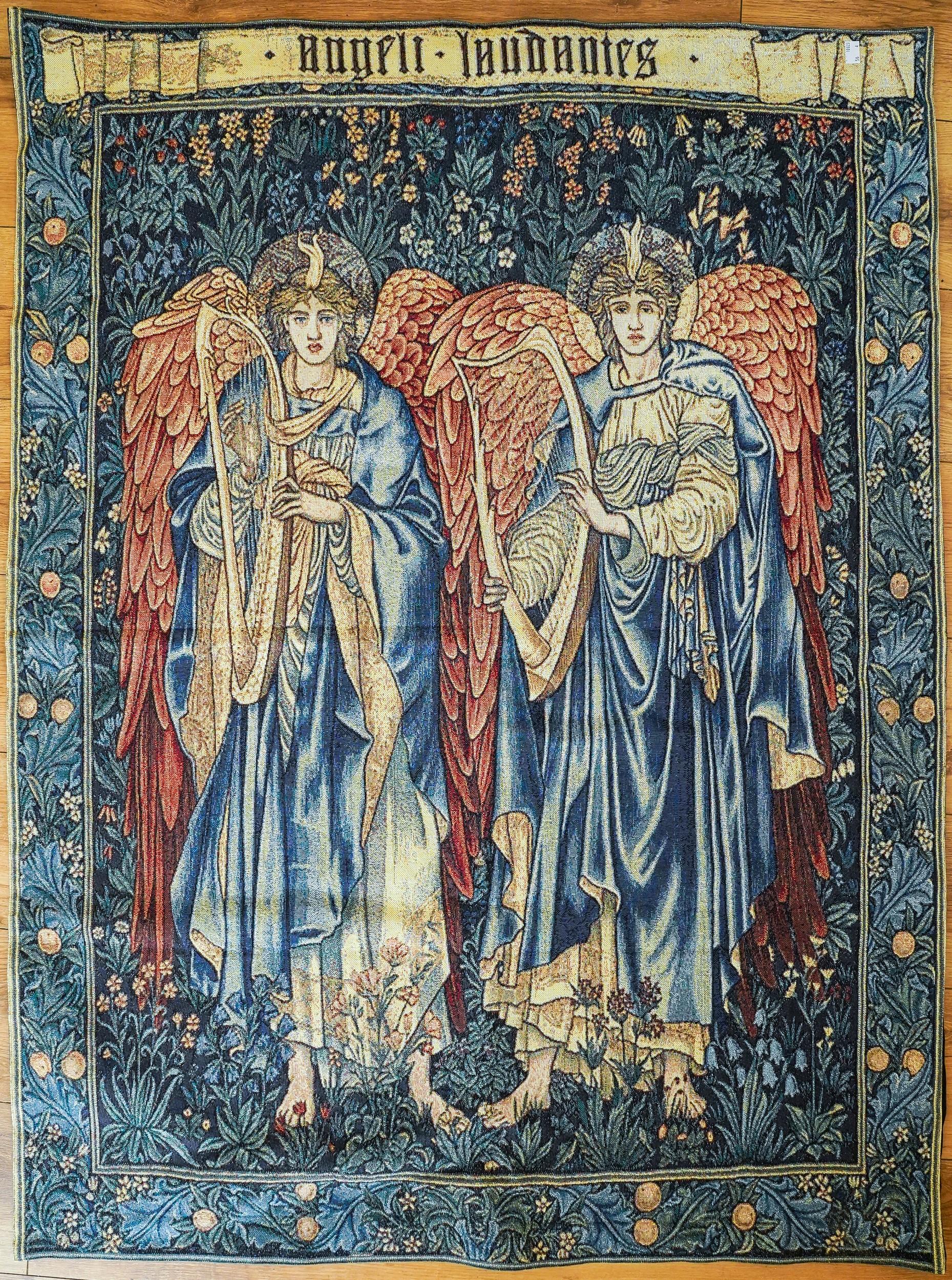 Hand-Woven Large Medieval Style Angels Aubusson Tapestry Wall Hanging