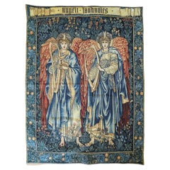 Vintage Large Medieval Style Angels Aubusson Tapestry Wall Hanging