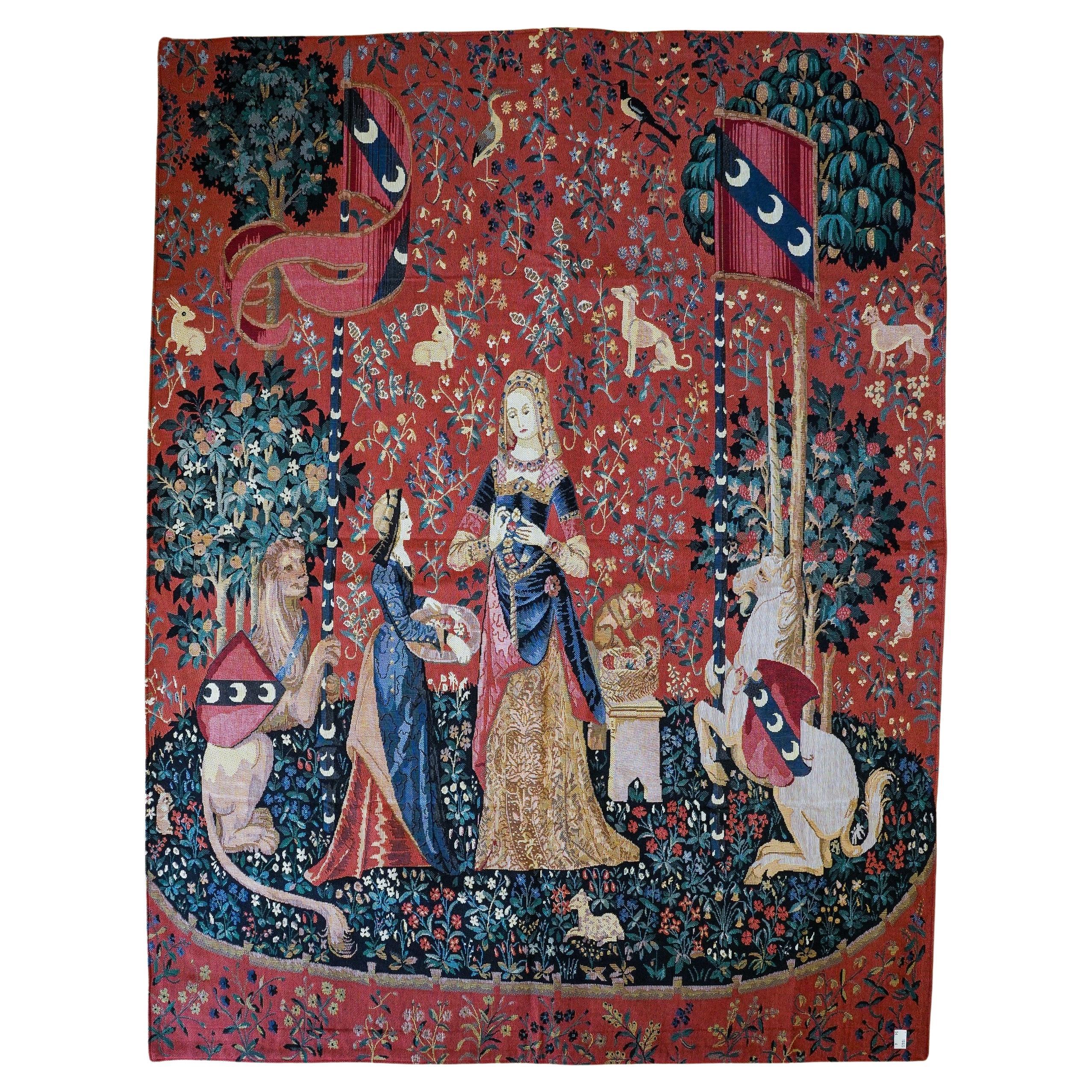 Grande tenture murale en tapisserie d'Aubusson de style médiéval