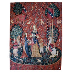 Vintage Large Medieval Style Aubusson Tapestry Wall Hanging