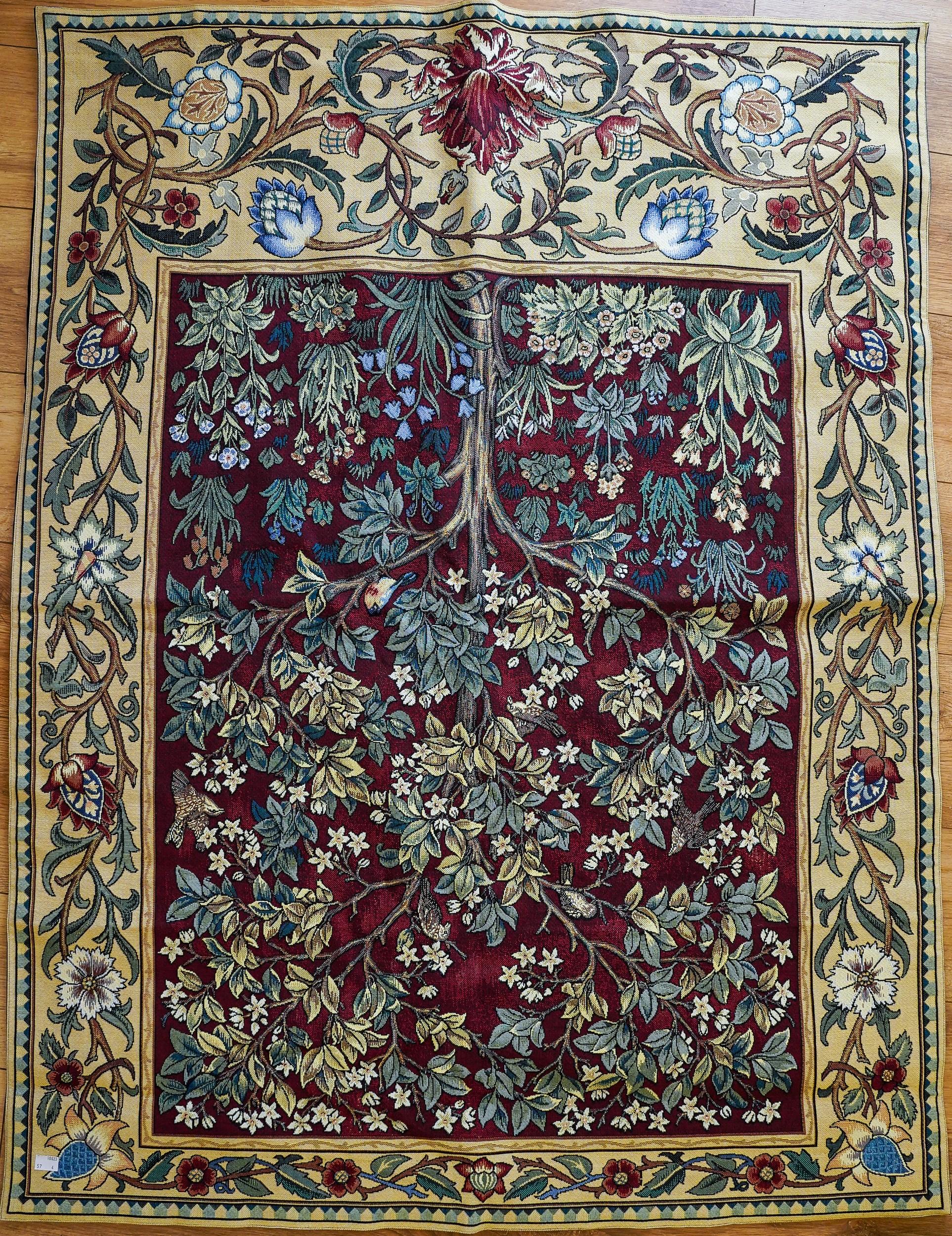 Tissé à la main Grande tapisserie murale médiévale de style arbre de vie floral d'Aubusson en vente