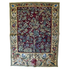 Large Medieval Style Tree of Life Floral Aubusson Tapestry Wall Hanging