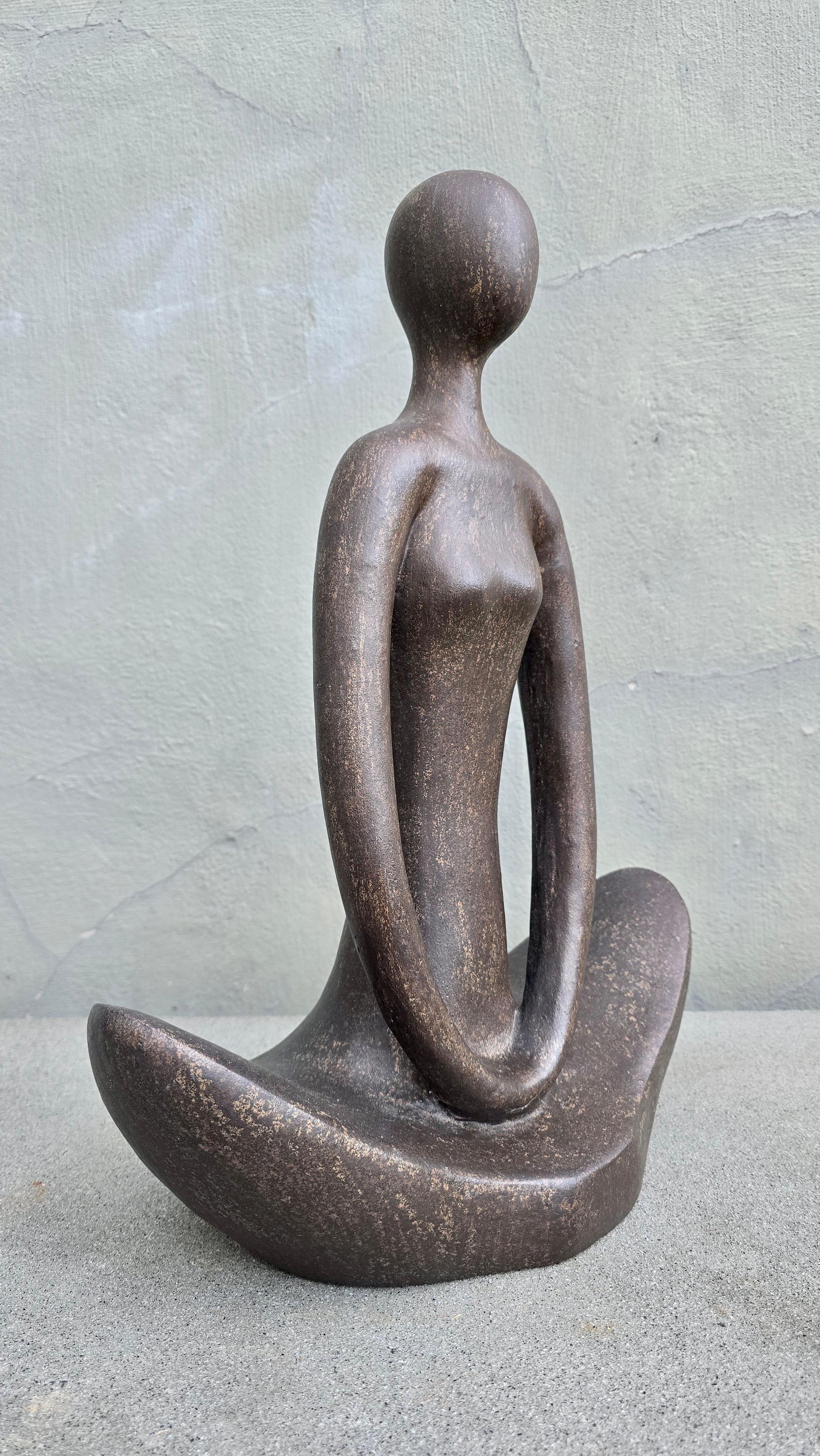 Mid-Century Modern Large Meditative Abstract Ceramic Yoga Figure Sculpture, Europe, 1960s For Sale