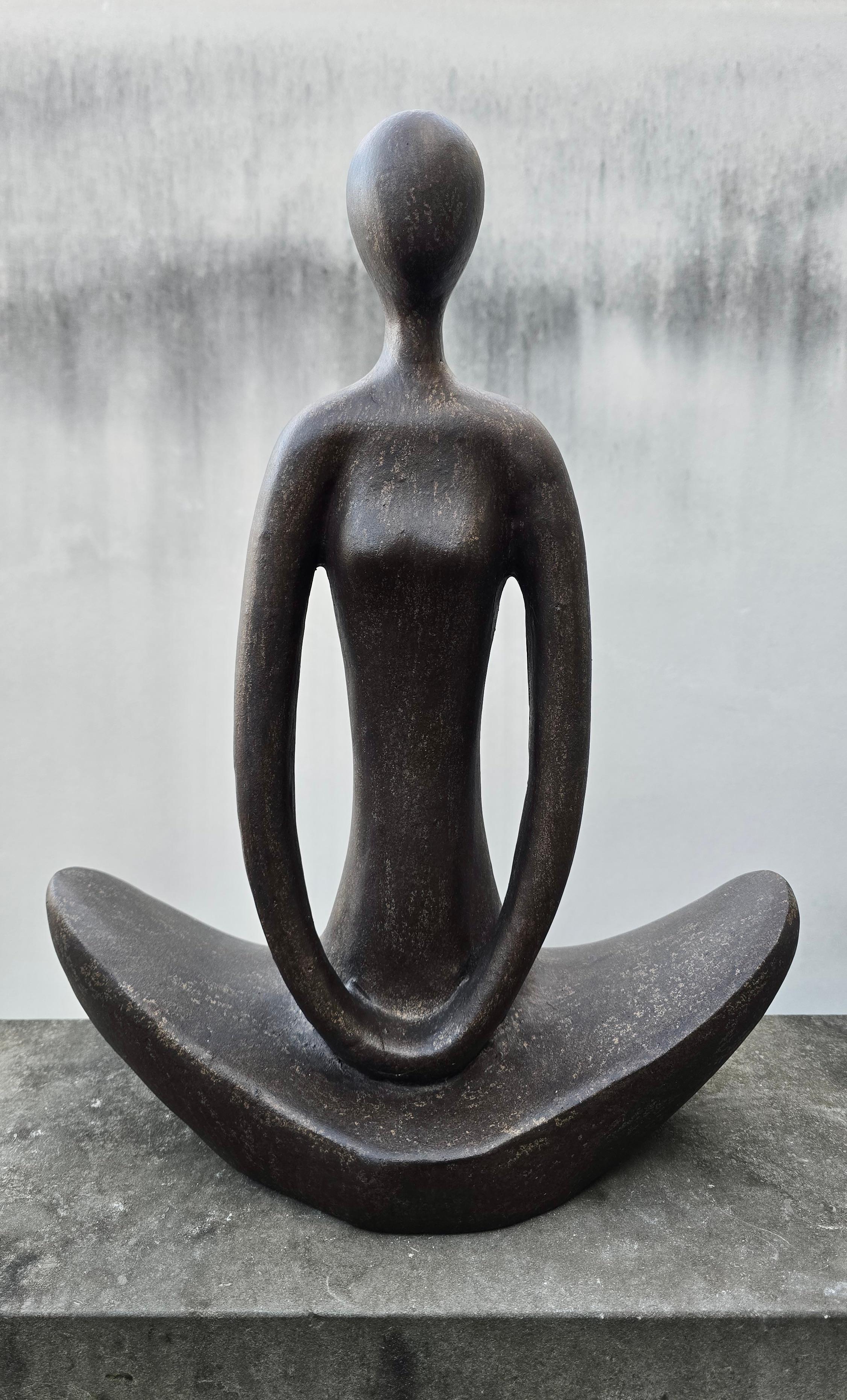20th Century Large Meditative Abstract Ceramic Yoga Figure Sculpture, Europe, 1960s For Sale