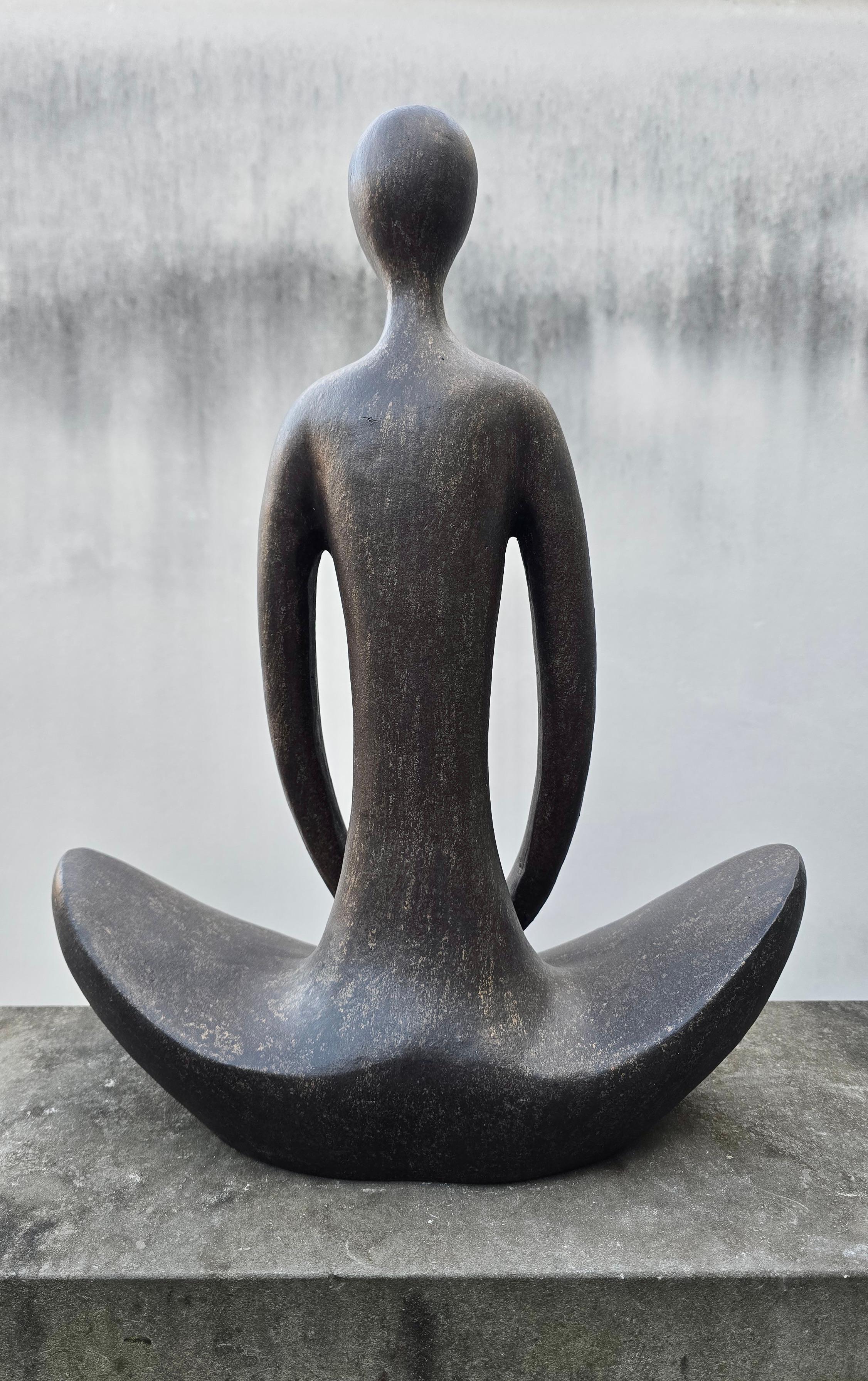 Large Meditative Abstract Ceramic Yoga Figure Sculpture, Europe, 1960s For Sale 1