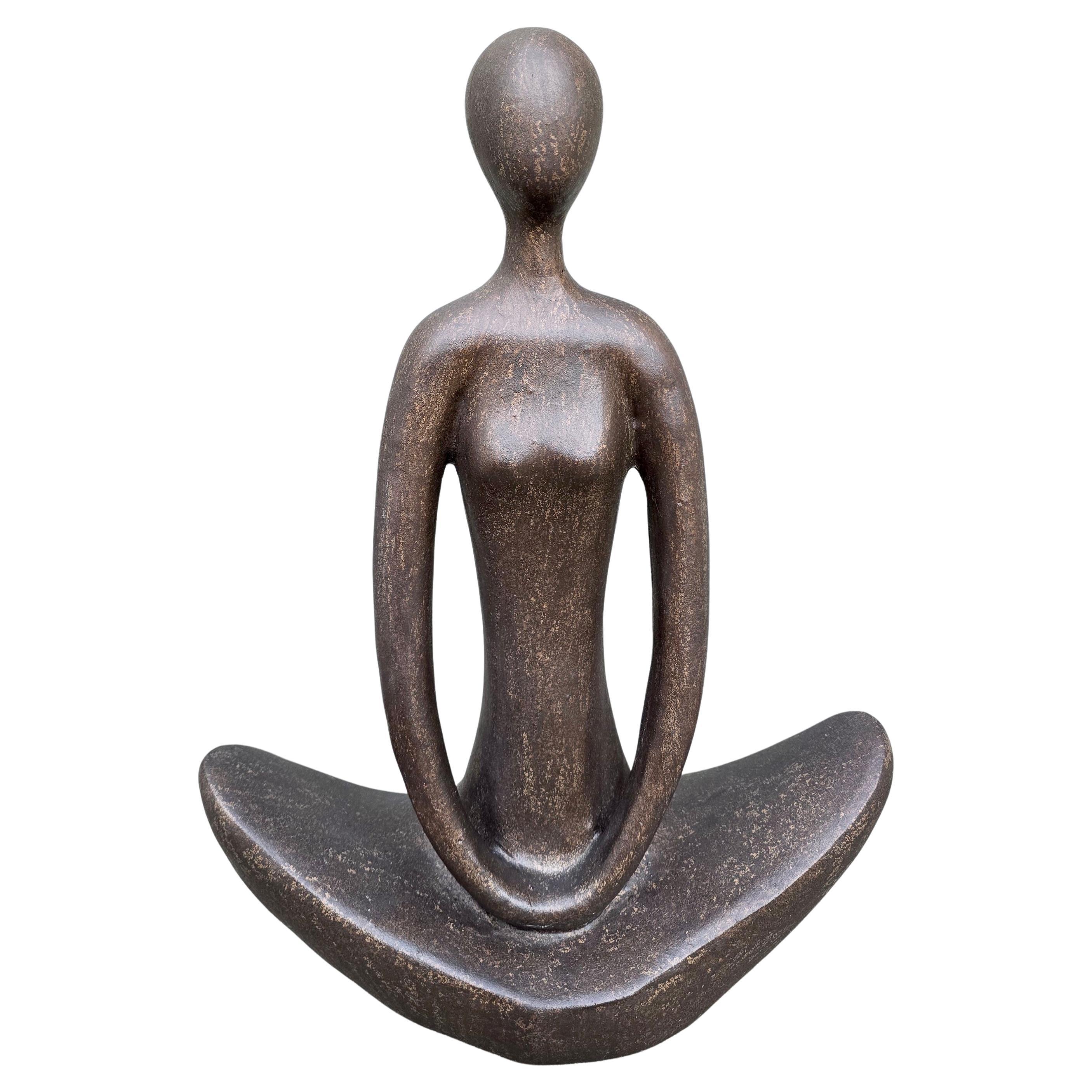 Large Meditative Abstract Ceramic Yoga Figure Sculpture, Europe, 1960s For Sale