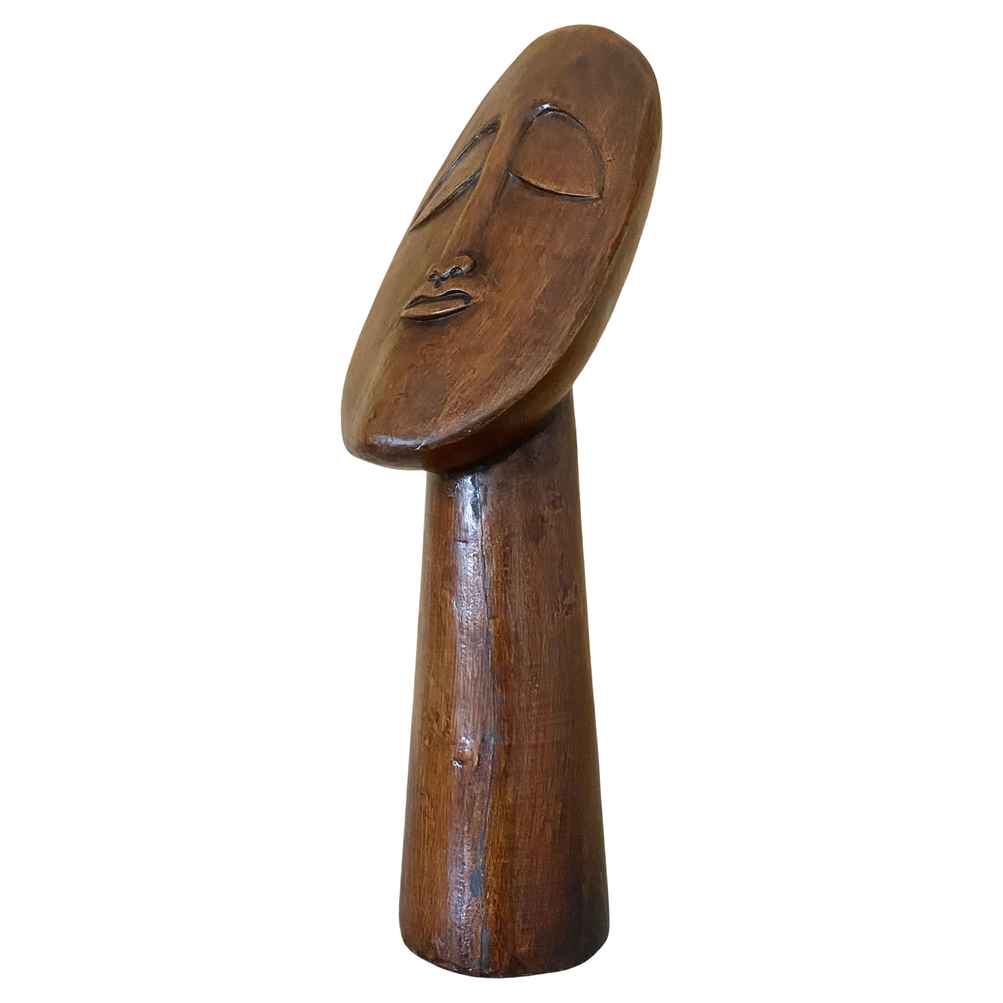 Large Meditative Carved Wood Sculpture