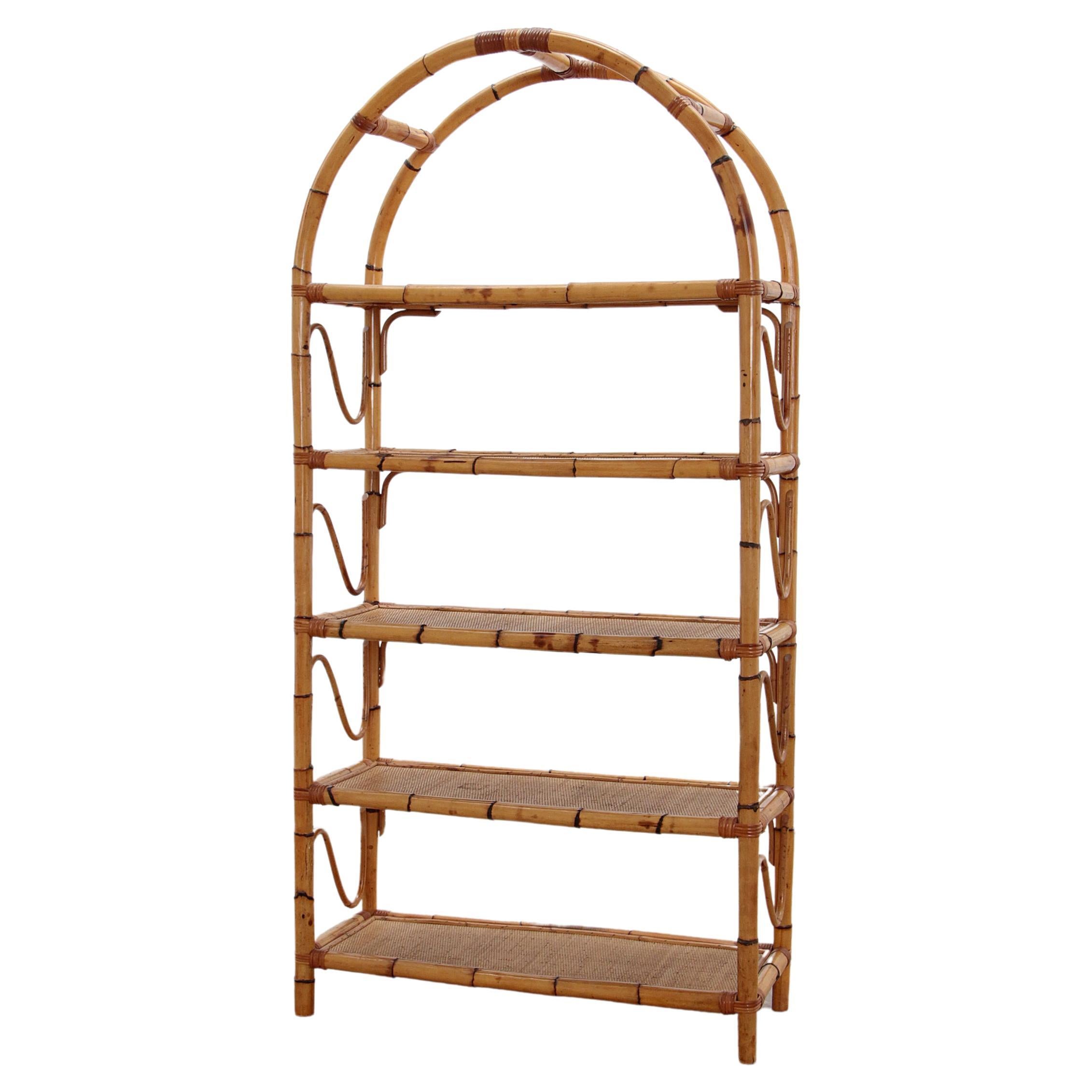 Large Mediterranean Bamboo Wall Unit Room Difather or Bookcase 1970 Italy For Sale