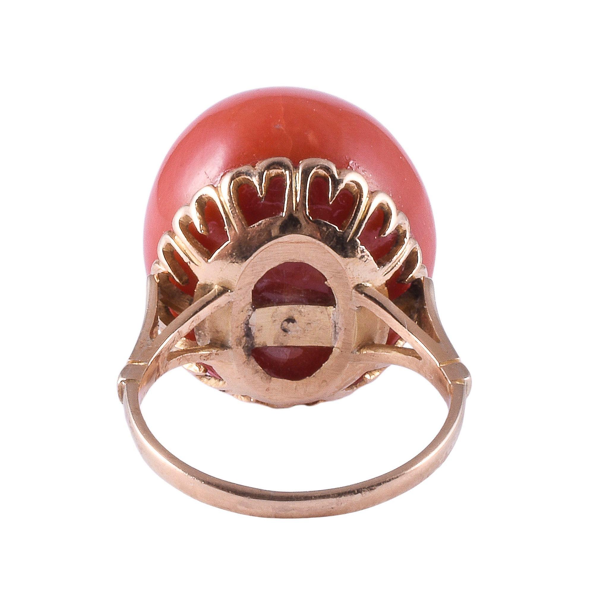 Round Cut Large Mediterranean Coral 18k Ring For Sale