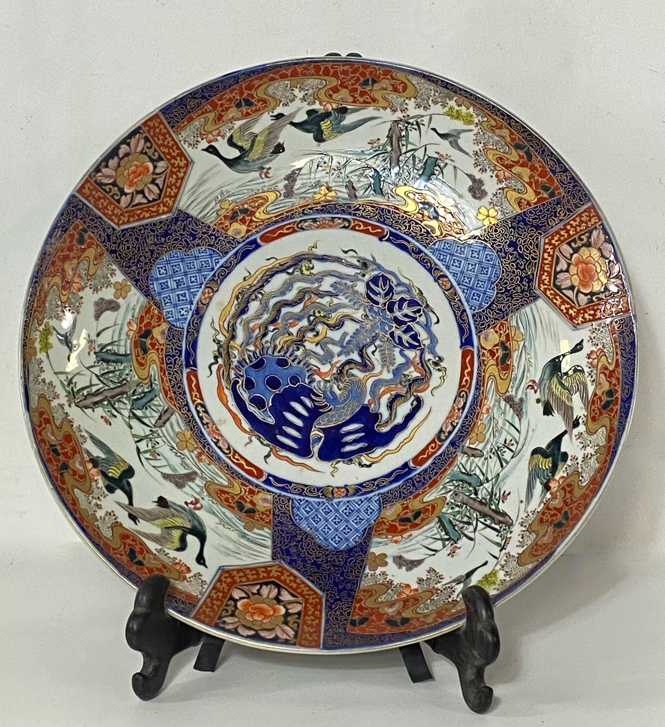 Hand-Painted Large Meiji Japanese Imari Porcelain Charger For Sale