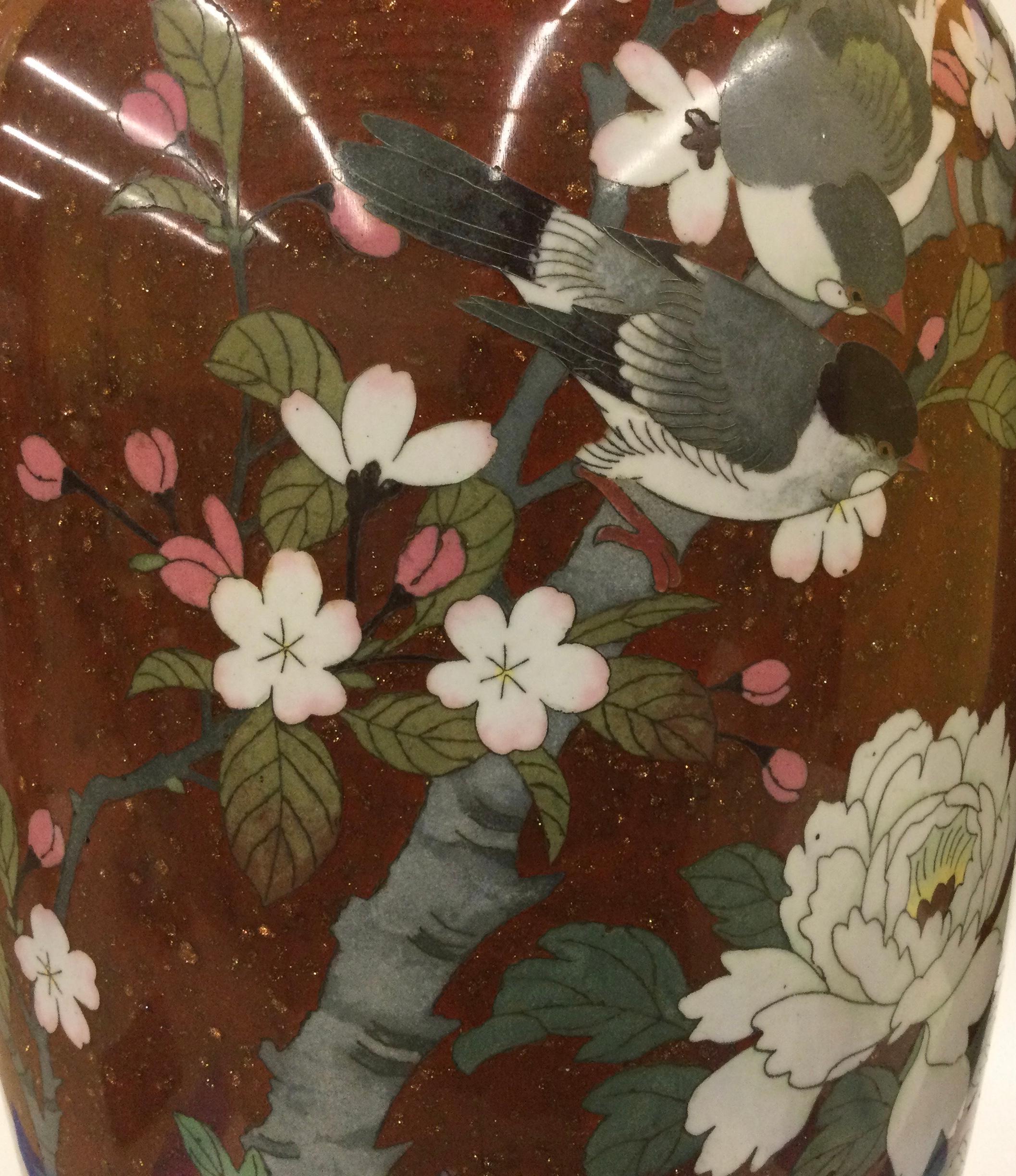Early 20th Century Large Meiji Era Cloisonne Vase with amazing bird decoration  For Sale