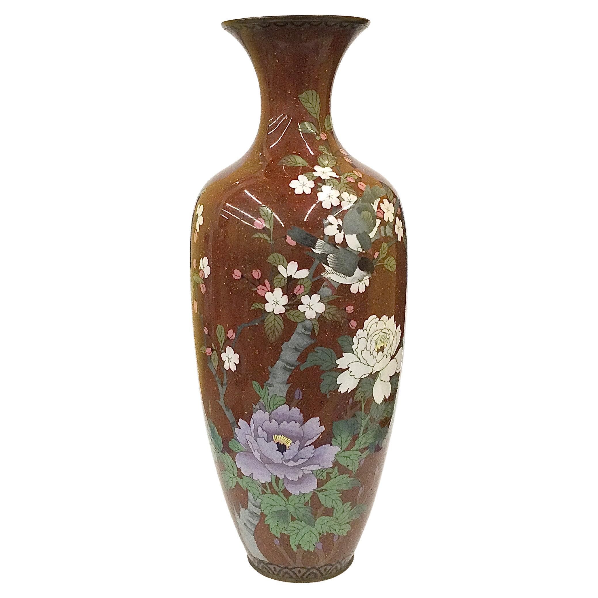 Large Meiji Era Cloisonne Vase with amazing bird decoration  For Sale