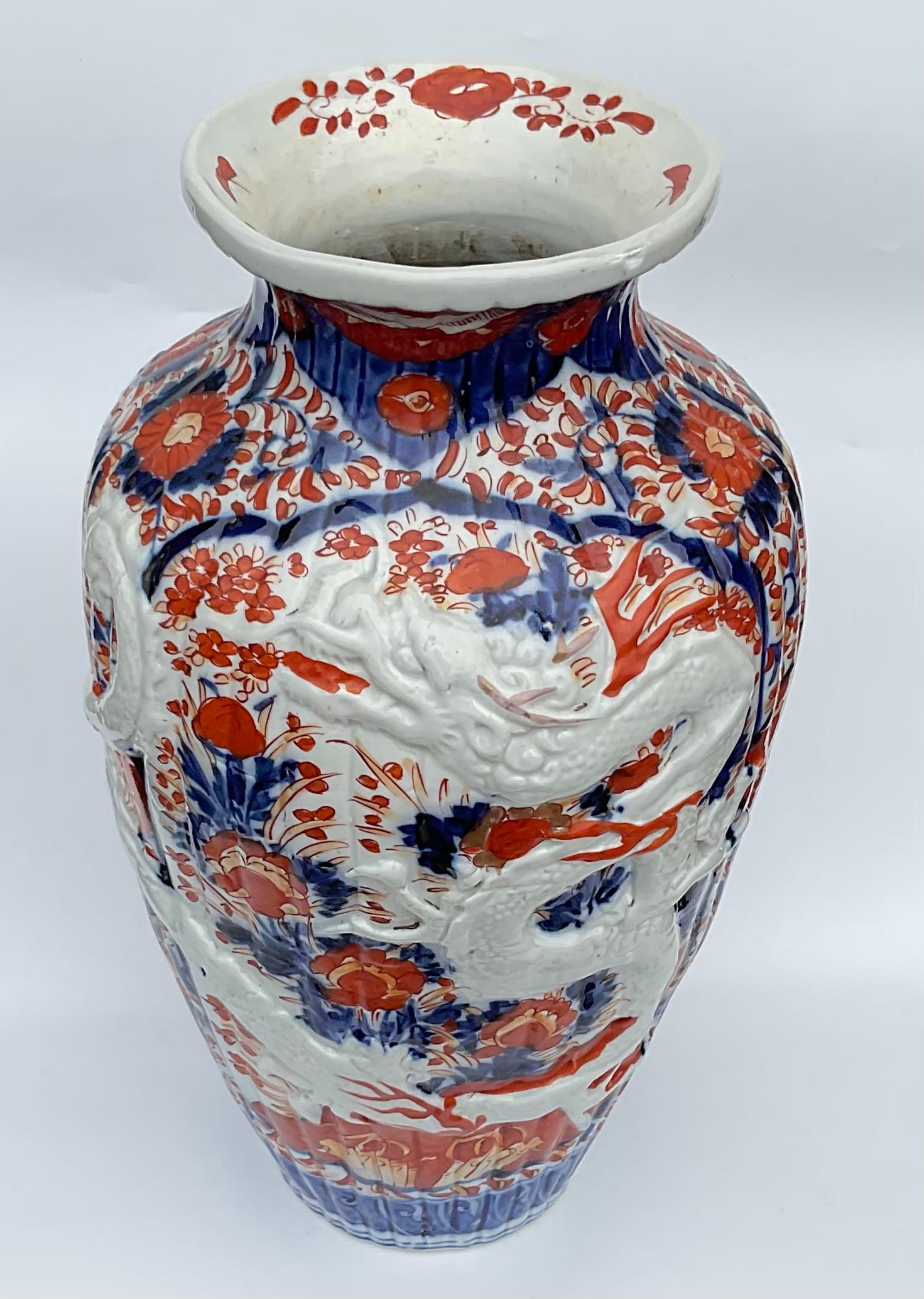 Early 20th Century LARGE Meiji Era Japanese Imari Full Dragon Vase with Amazing Detail  For Sale