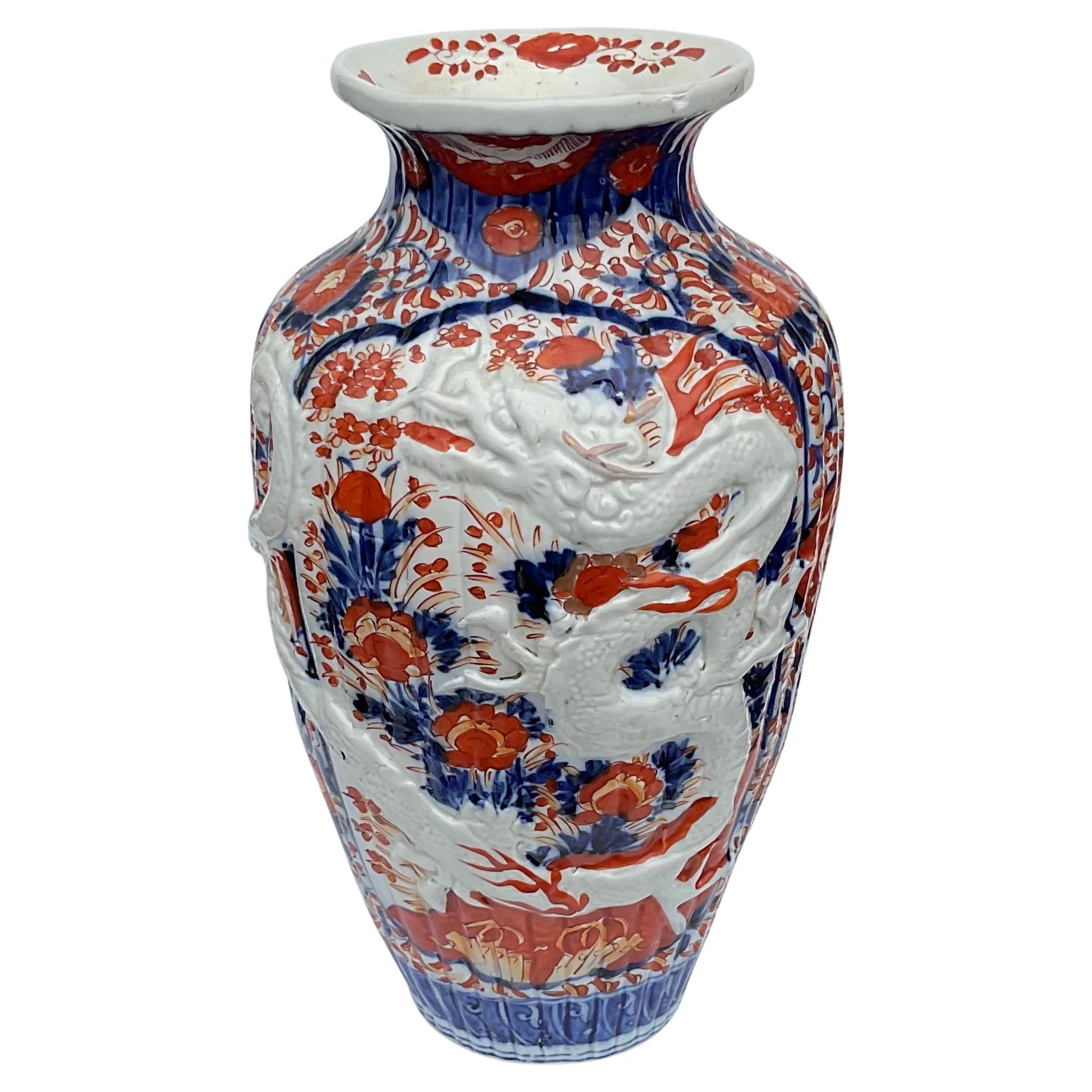 LARGE Meiji Era Japanese Imari Full Dragon Vase with Amazing Detail  For Sale