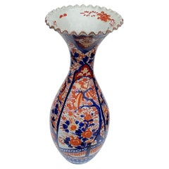 LARGE Meiji Era Japananese Imari Scalloped Top Vase with Amazing Detail