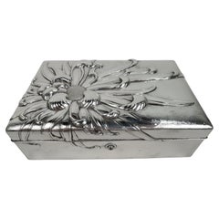 Large Meiji-Era Japanese Silver Box with Bold and Striking Chrysanthemum