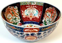 Large Meiji Imari Center Bowl, Phoenix & Floral Motifs, Atributted  Fukagawa