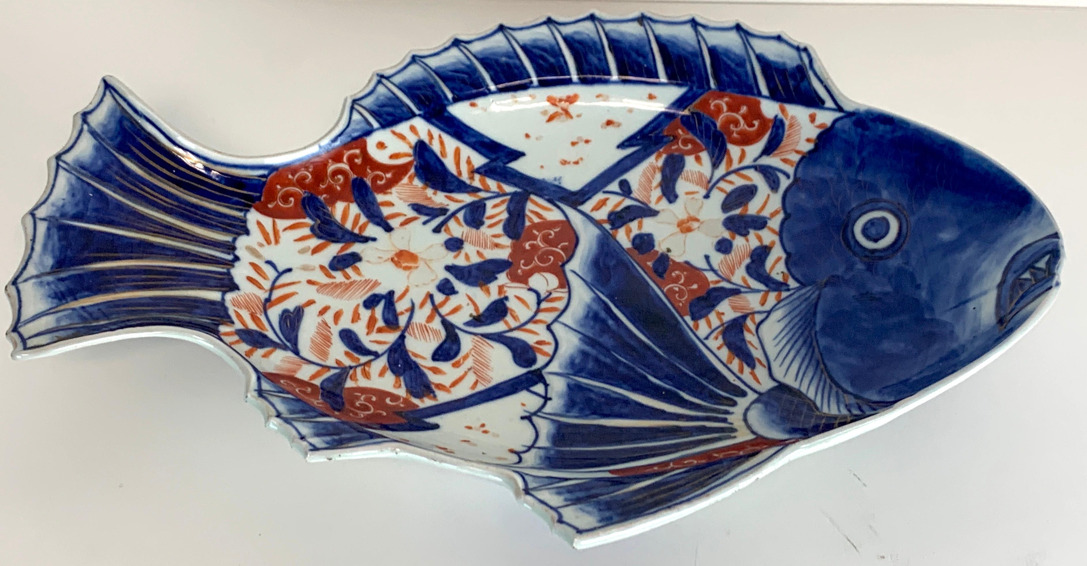 Porcelain Large Meiji Imari Fish Plate, VI