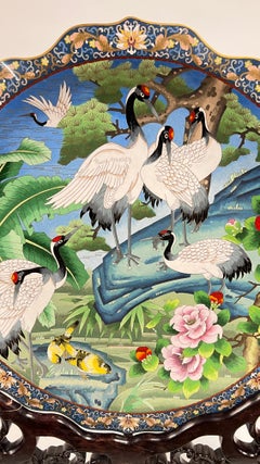 Large Meiji Japanese Cloisonne Charger on Stand