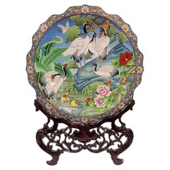 Large Meiji Japanese Cloisonne Charger on Stand