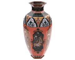 Large Meiji Japanese Cloisonne Enamel Peach Goldstone Dragons and Phoenix Bird