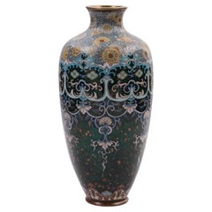 Große japanische Meiji-Cloisonné-Vase Millefiori-Maske-Vase aus grünem Goldstein und Emaille