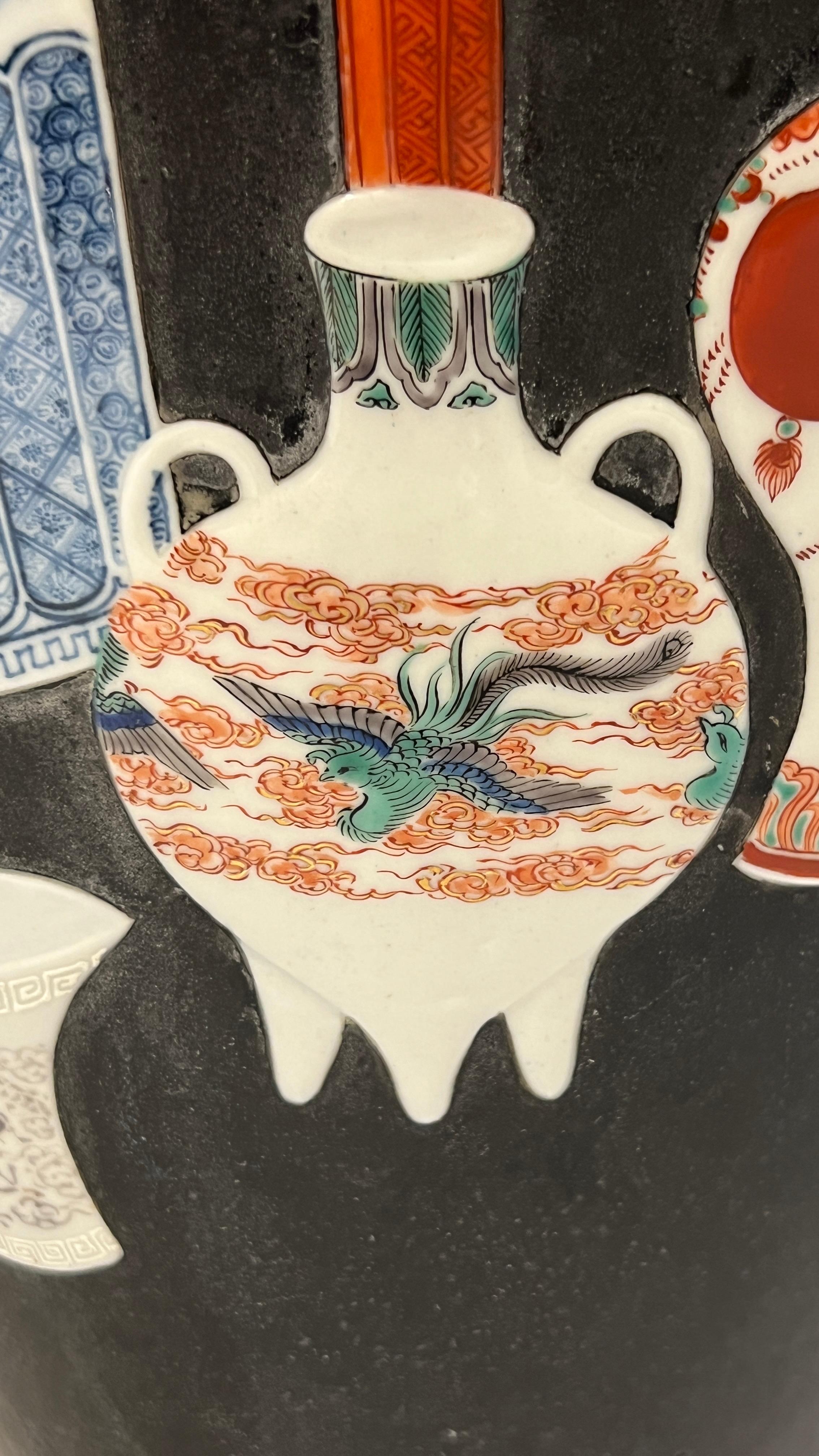 Large Meiji Japanese Famille Noire Kutani Porcelain Potpourri Vase Jar Censer 6