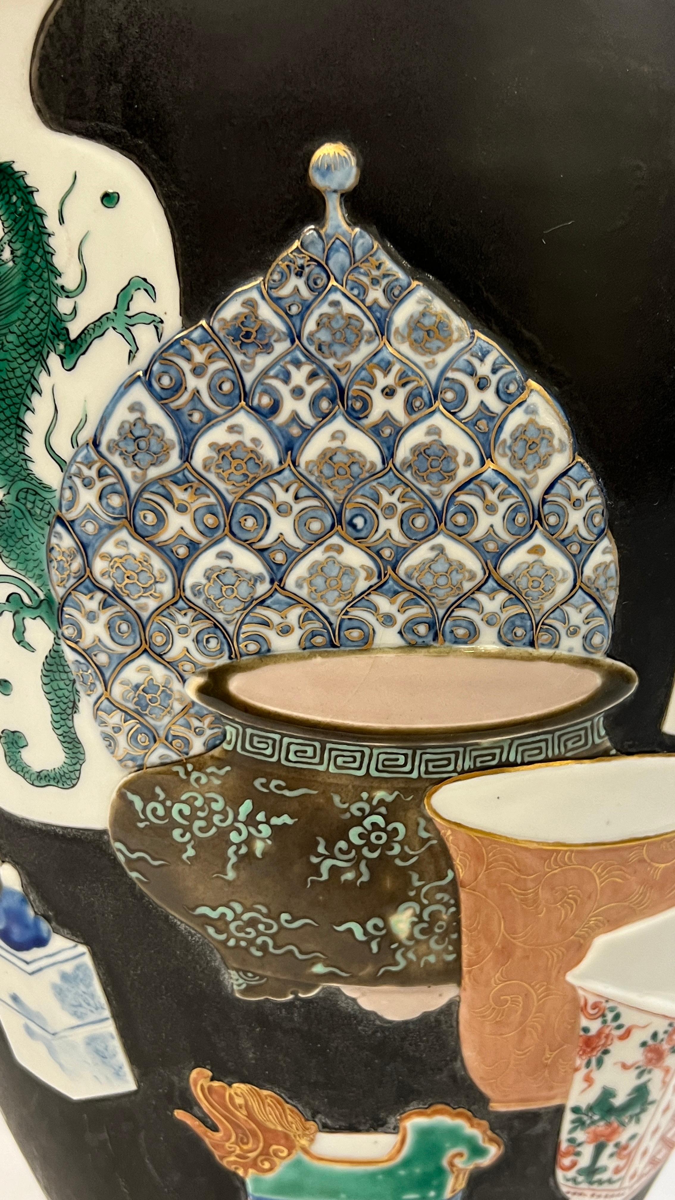 Large Meiji Japanese Famille Noire Kutani Porcelain Potpourri Vase Jar Censer 7