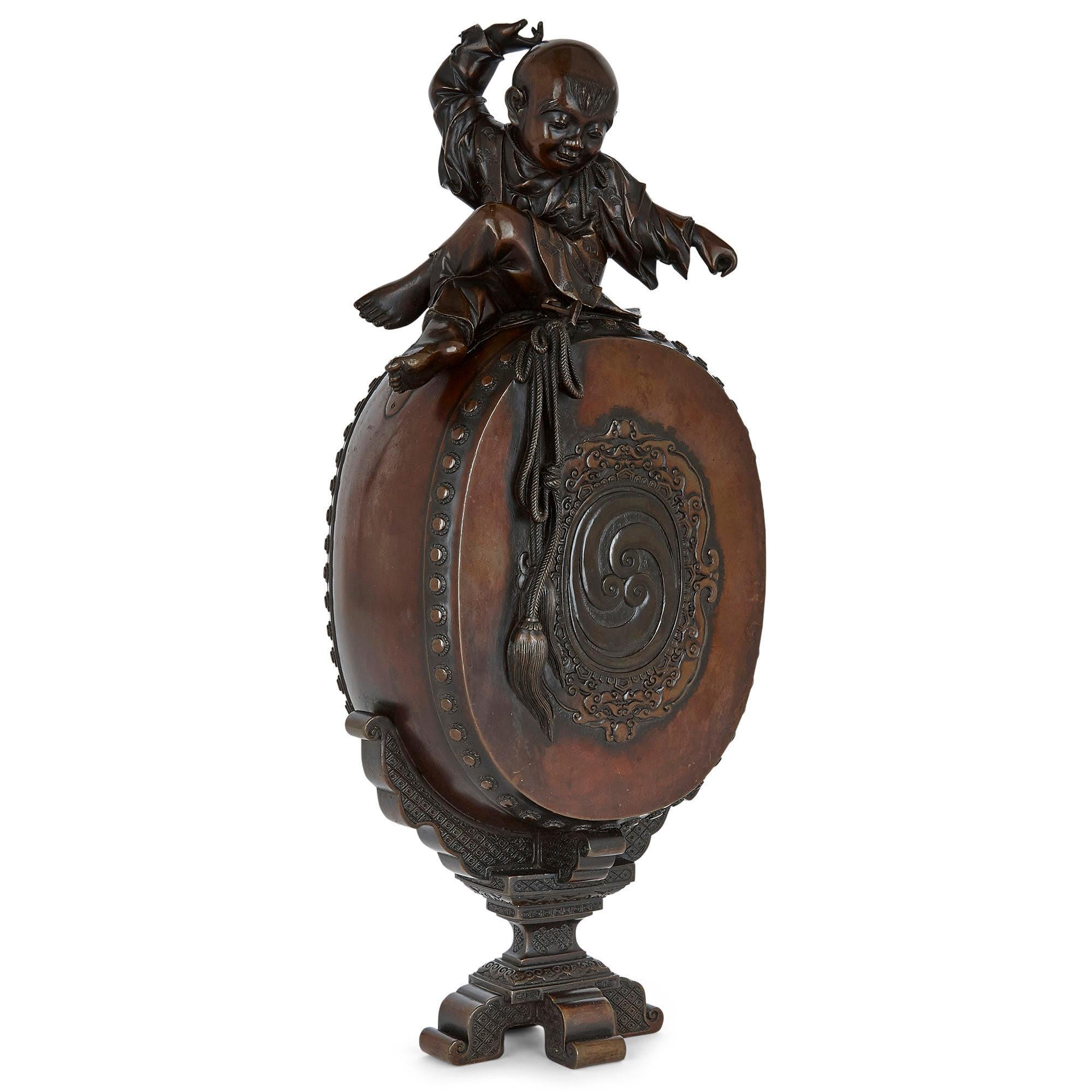 Large Meiji period bronze koro incense burner
Japanese, late 19th Century
Height 39cm, width 16cm, depth 11cm

This wonderful koro—a type of Japanese incense burner—is deftly crafted from patinated bronze. The koro features an ovoid body