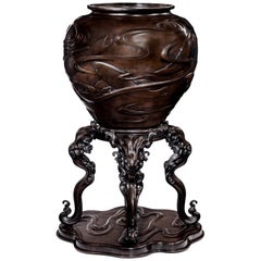 Large Meiji Period Bronze Vase on Stand Japanese, circa 1880