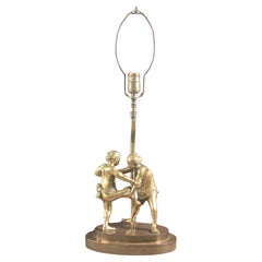 Grande lampe japonaise en bronze de la période Meiji pour les lutteurs Sumo sur une base en bronze forgé