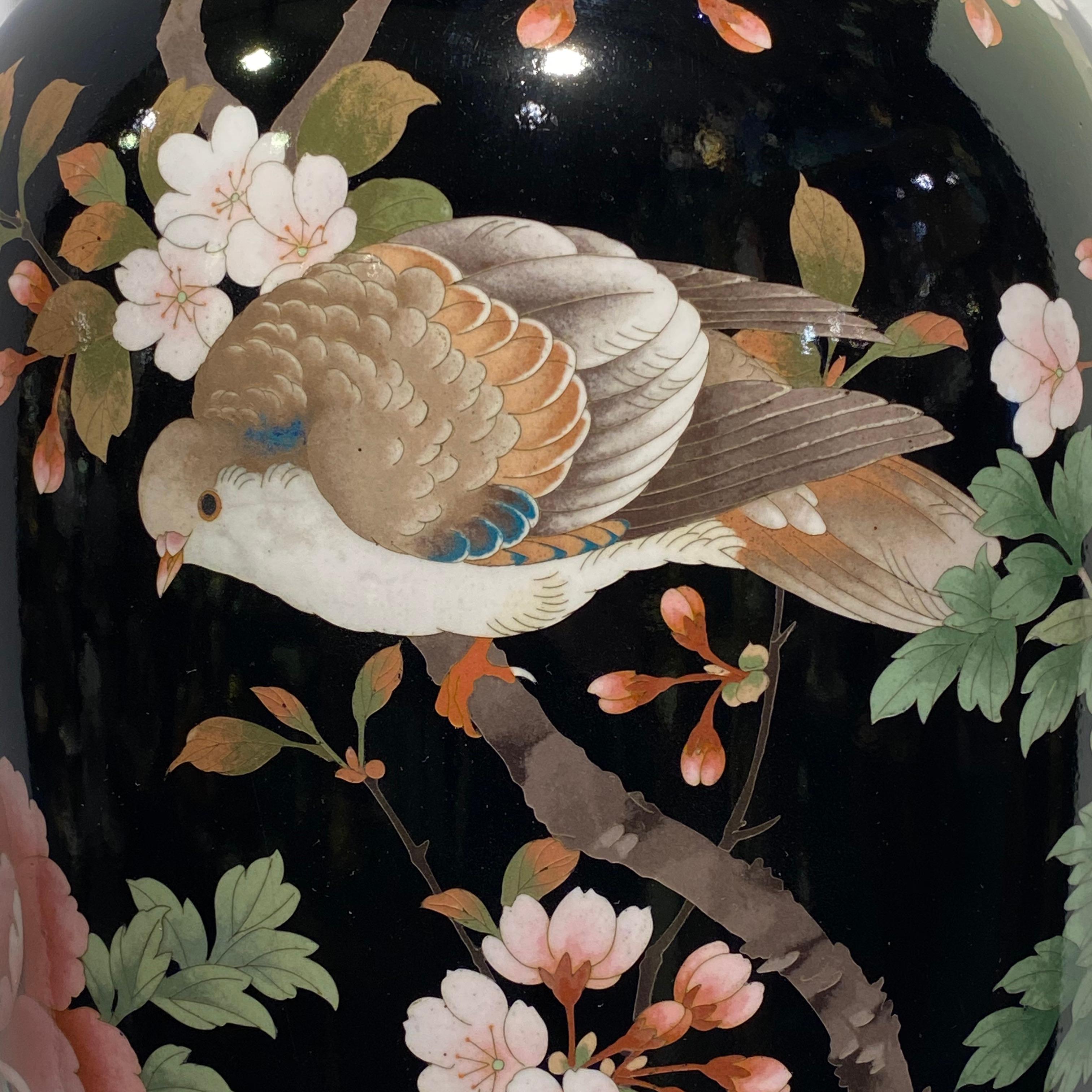 Metal Large Meiji Period Japanese Cloisonné Vase