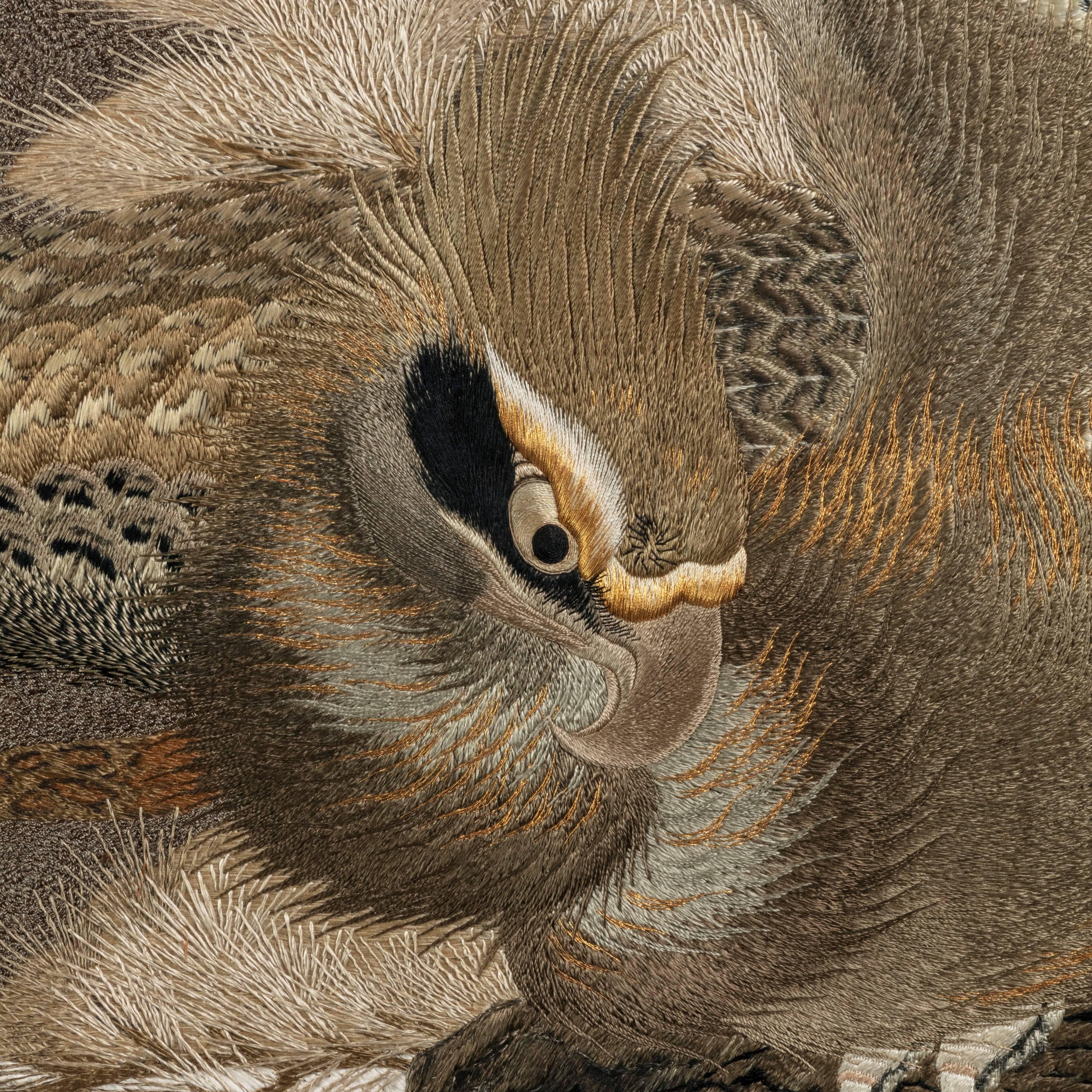 Large Meiji Period Silk Embroidery of a Sea Eagle In Good Condition In Lymington, Hampshire