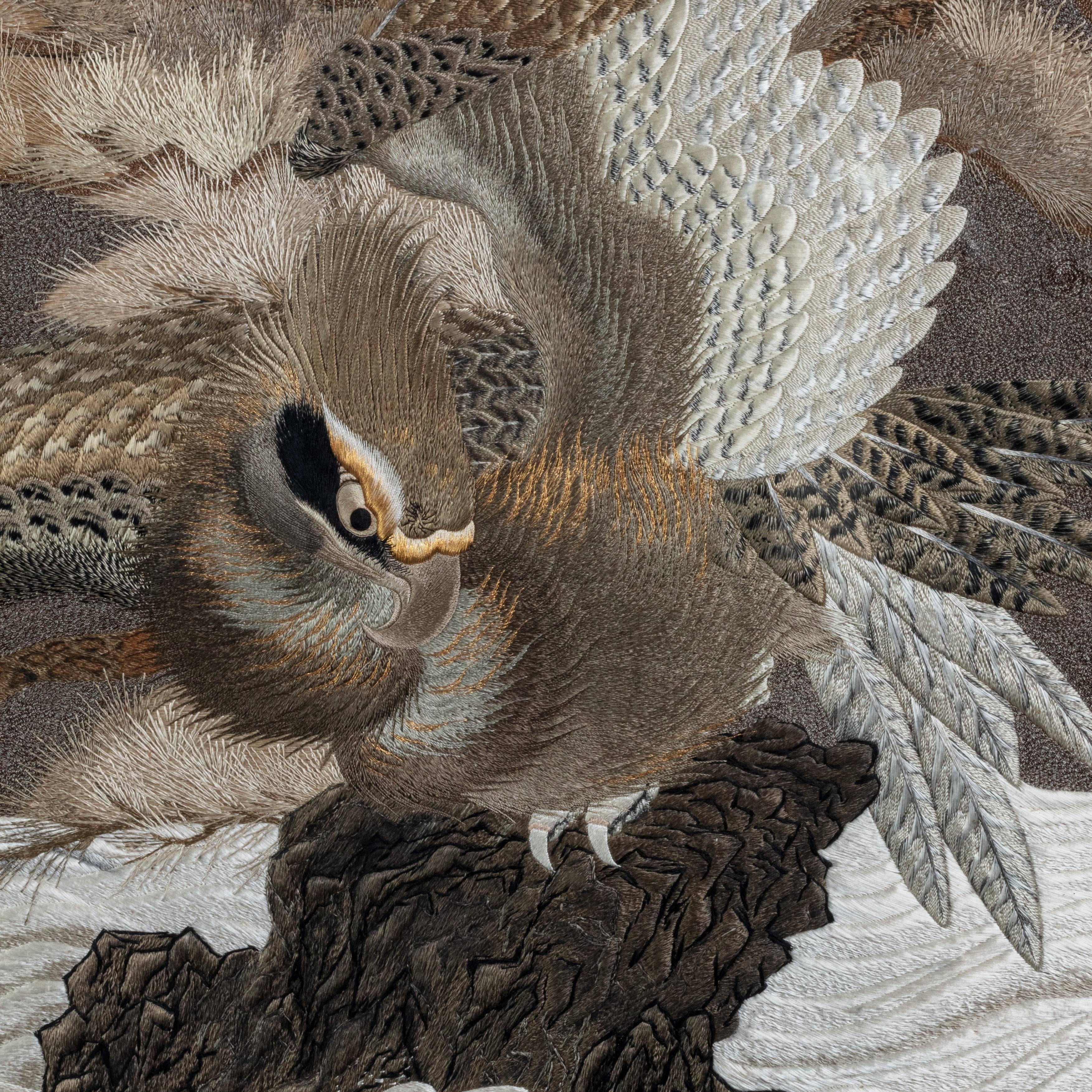 Large Meiji Period Silk Embroidery of a Sea Eagle 1