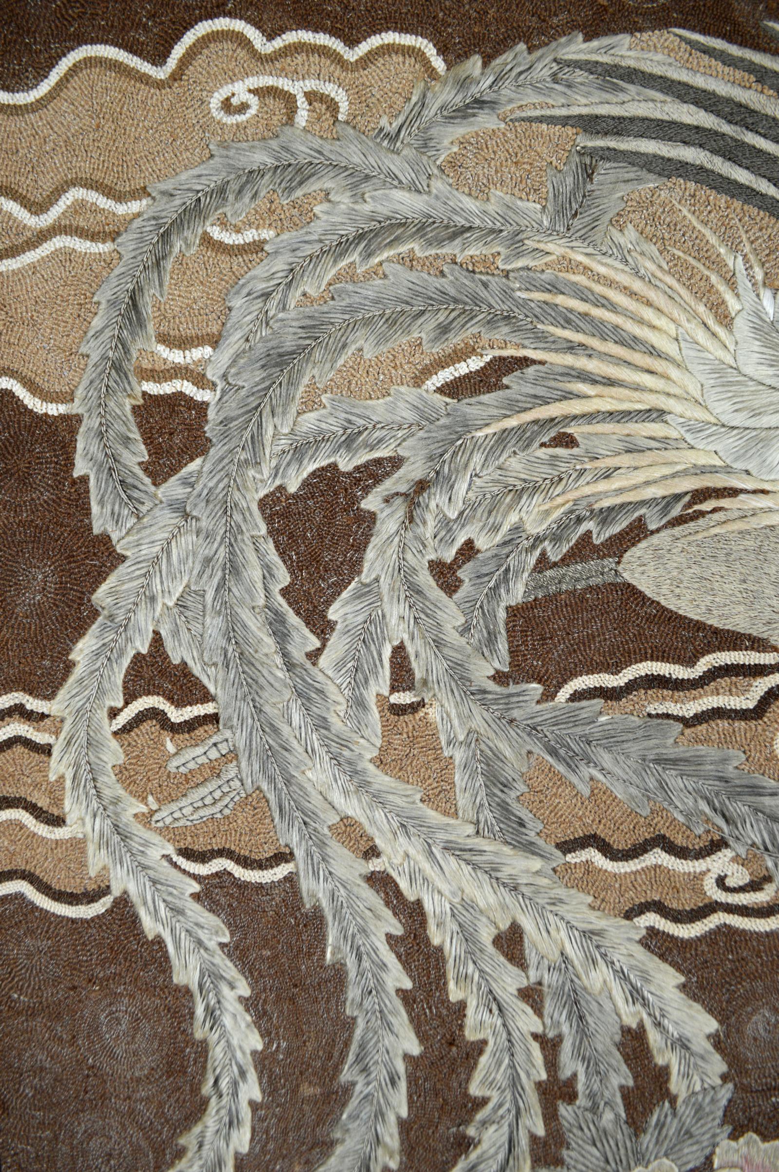 Large Meiji Period Silk Embroidery Tapestry, Kirin & Phoenix, Japan, circa 1890 For Sale 5