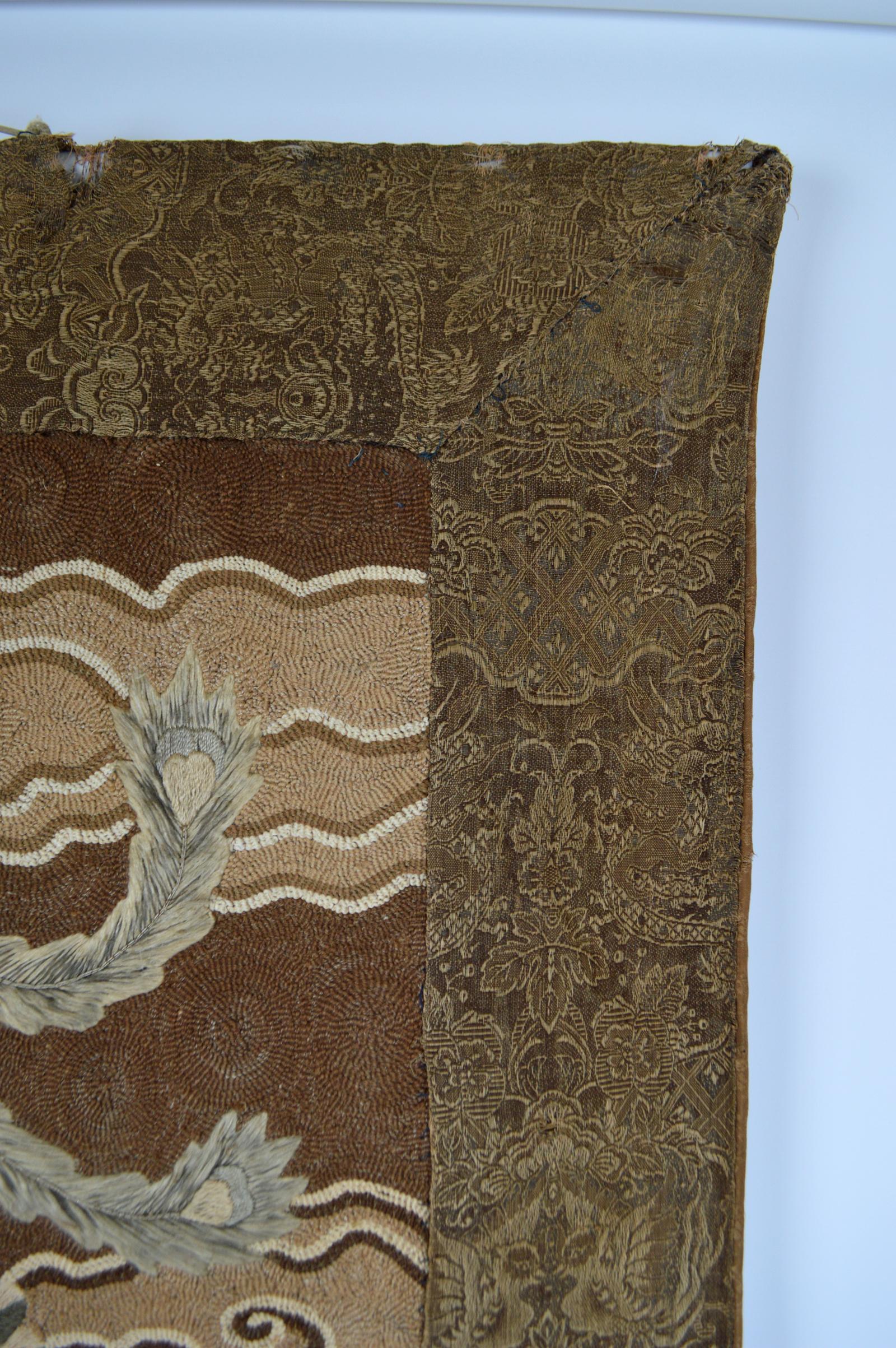 Large Meiji Period Silk Embroidery Tapestry, Kirin & Phoenix, Japan, circa 1890 For Sale 6