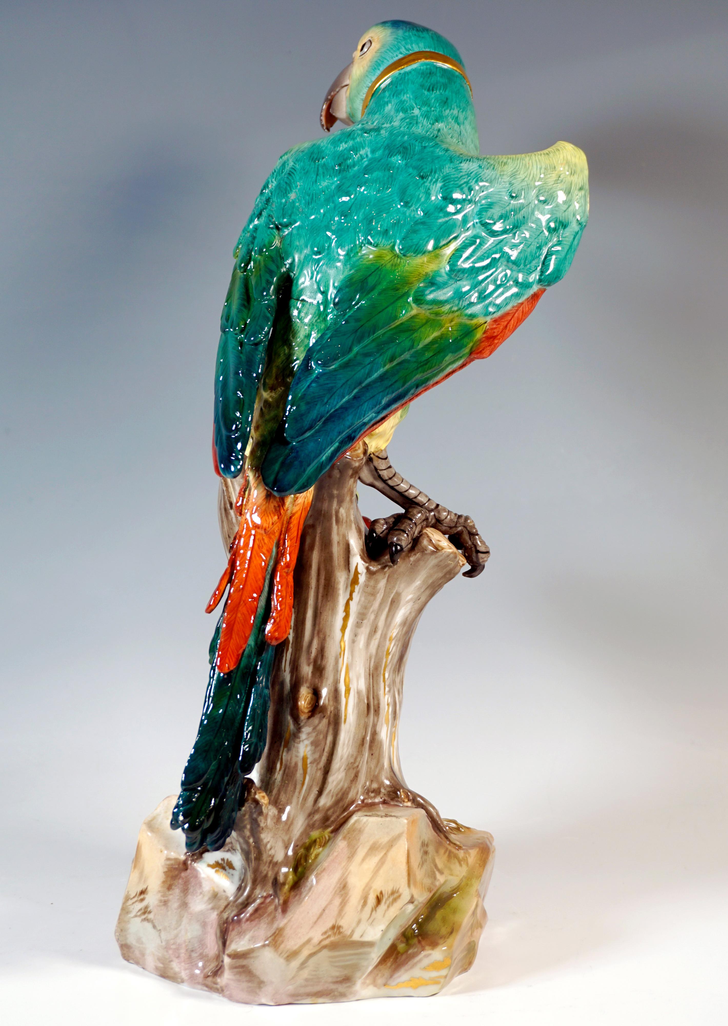German Large Meissen Animal Figure, Parrot On Tree Trunk, by J.J. Kaendler, Circa 1860 For Sale