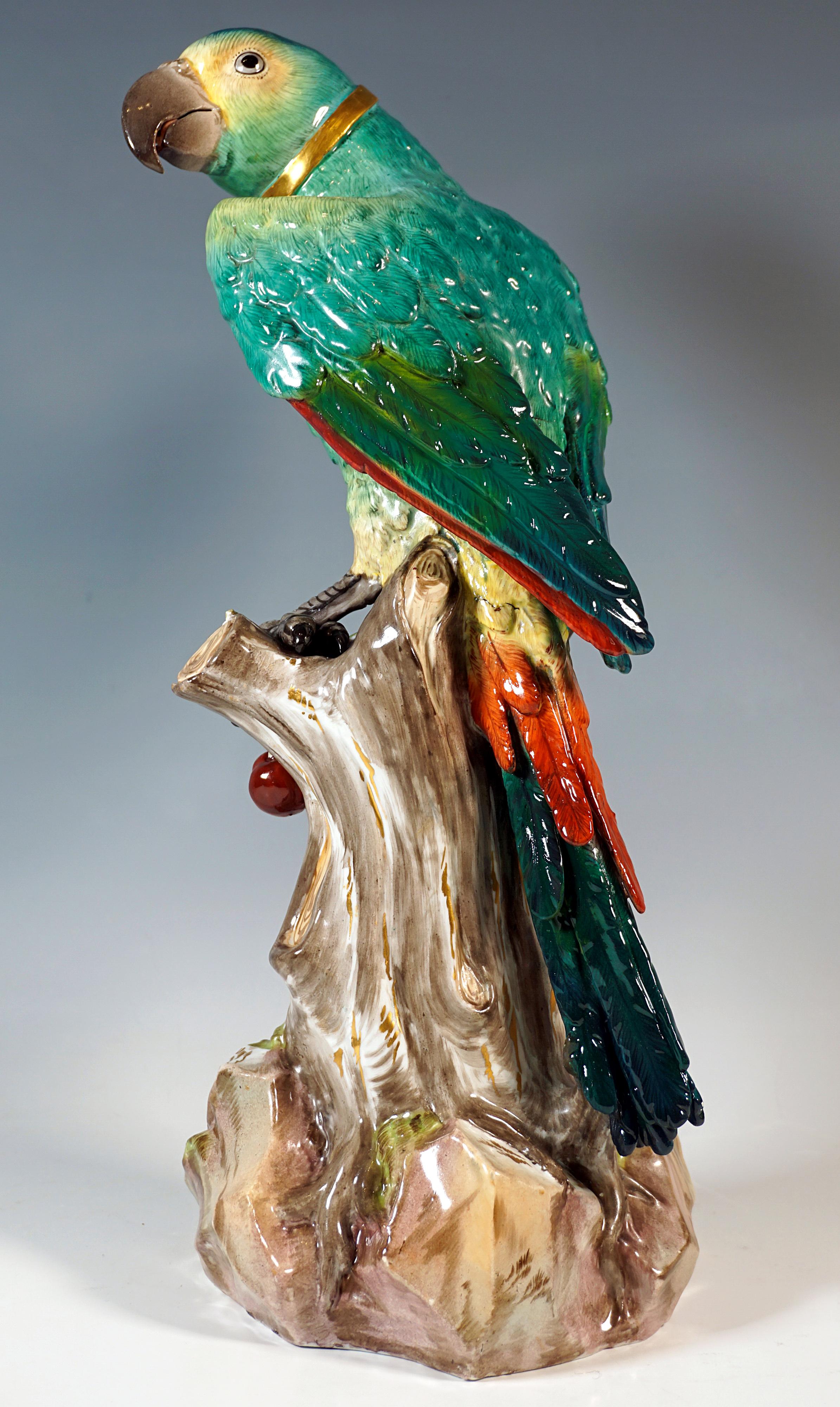 Hand-Crafted Large Meissen Animal Figure, Parrot On Tree Trunk, by J.J. Kaendler, Circa 1860 For Sale