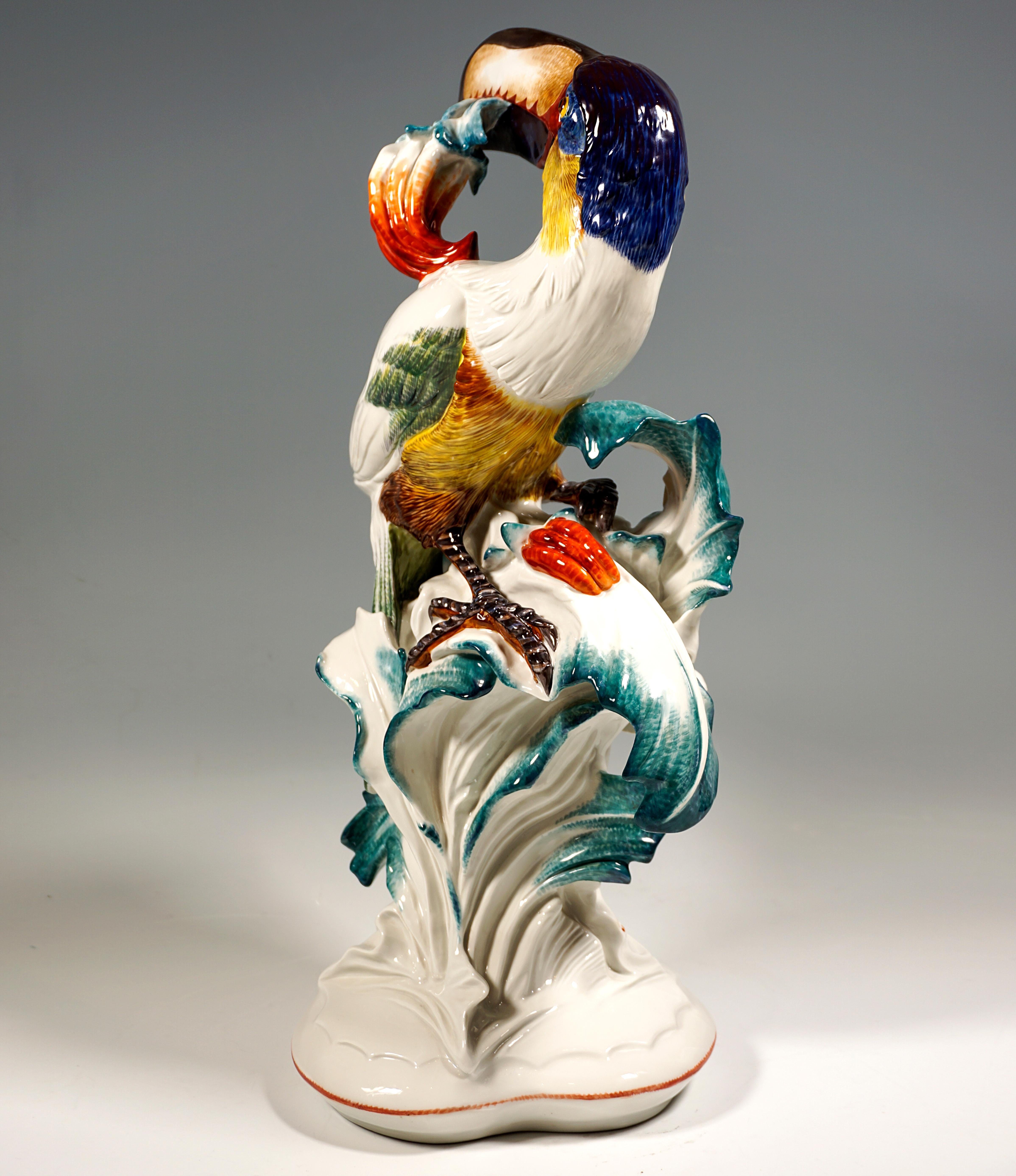 Art Deco Large Meissen Animal Figure, Toucan with Fruit in Beak, by Paul Walther, 20th C For Sale