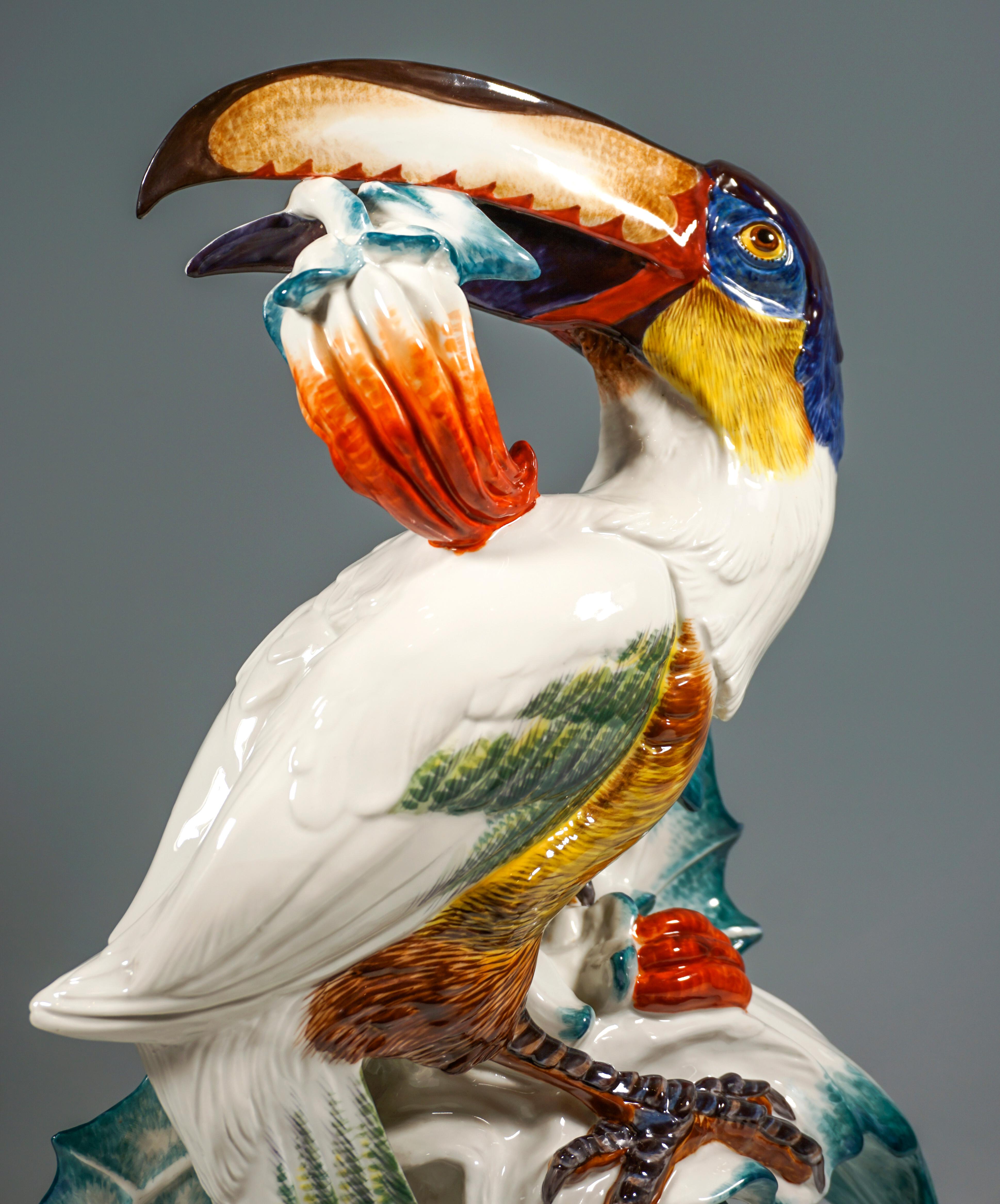 Hand-Crafted Large Meissen Animal Figure, Toucan with Fruit in Beak, by Paul Walther, 20th C For Sale
