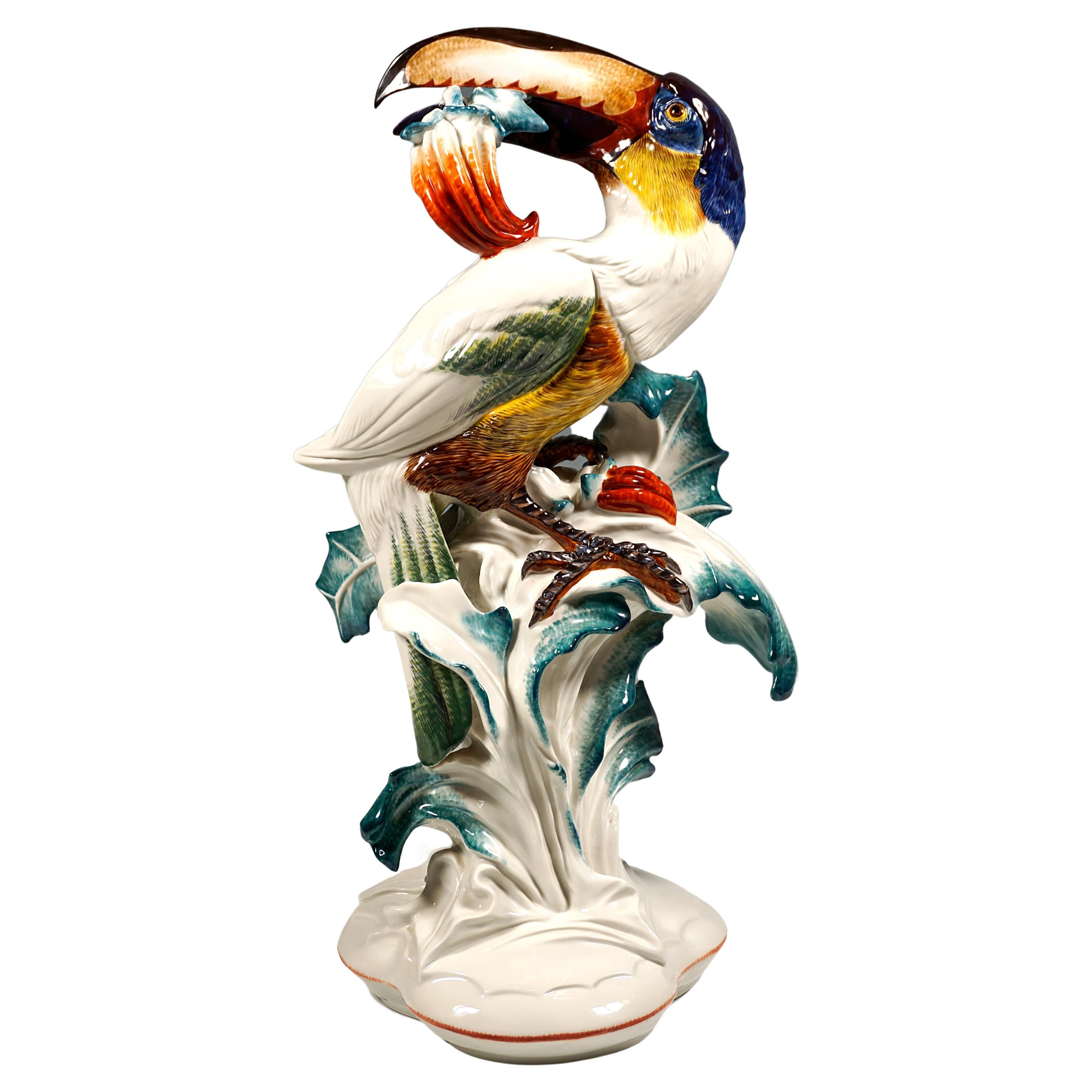 Large Meissen Animal Figure, Toucan with Fruit in Beak, by Paul Walther, 20th C For Sale