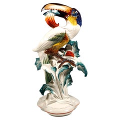 Retro Large Meissen Animal Figure, Toucan with Fruit in Beak, by Paul Walther, 20th C