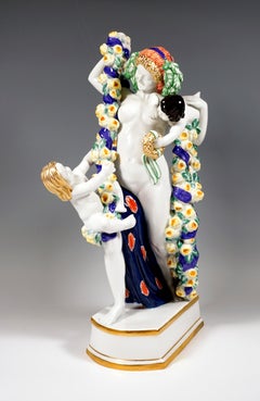 Large Meissen Art Nouveau Figure, Flora with Cupids, by Emmerich Oehler, ca 1913