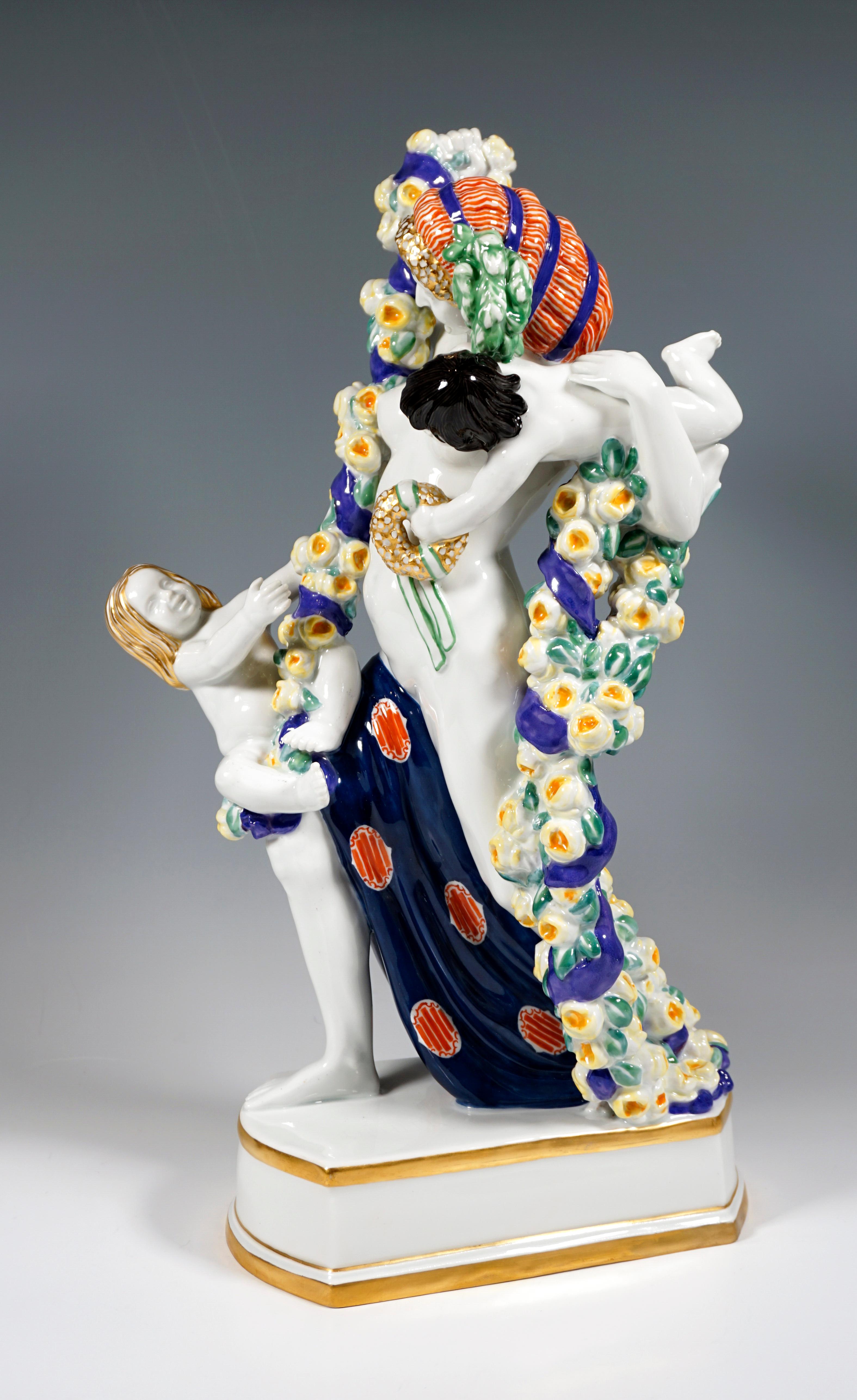 Hand-Crafted Large Meissen Art Nouveau Figure, Flora with Cupids, by Emmerich Oehler, ca 1913 For Sale