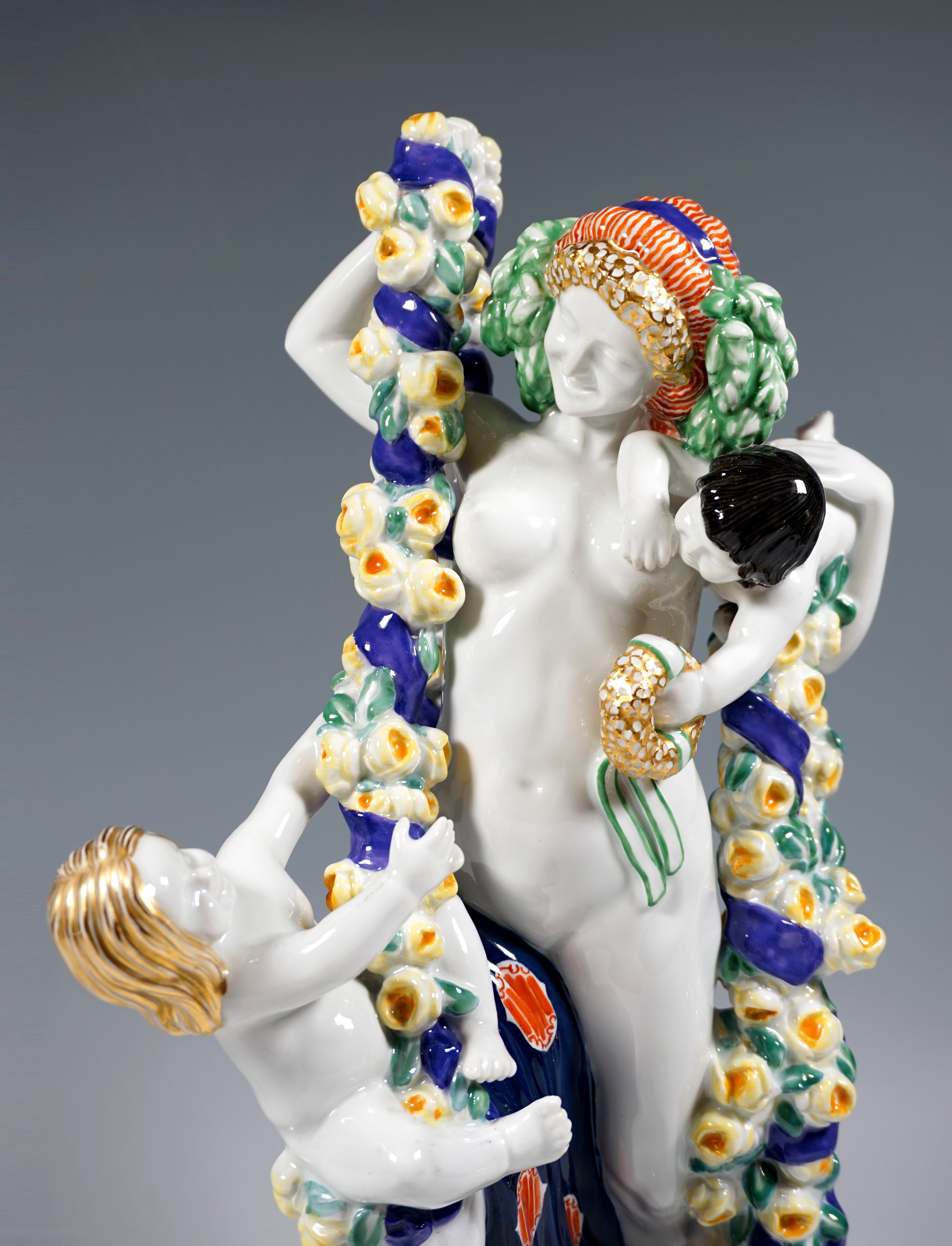 Early 20th Century Large Meissen Art Nouveau Figure, Flora with Cupids, by Emmerich Oehler, ca 1913 For Sale