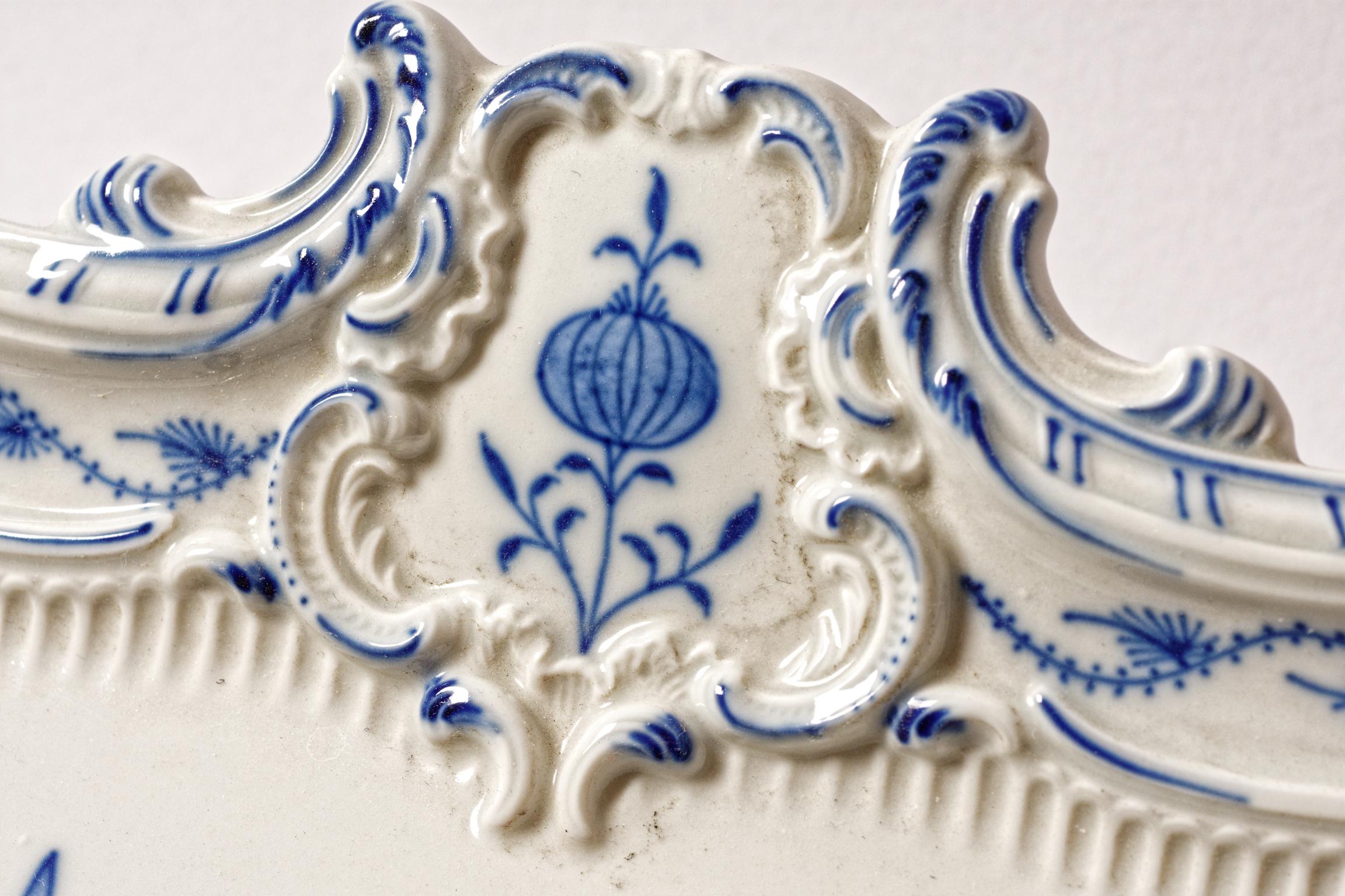 Hand-Crafted Large Meissen Blue Onion Tray or Platter with Handles. Vintage, circa 1930