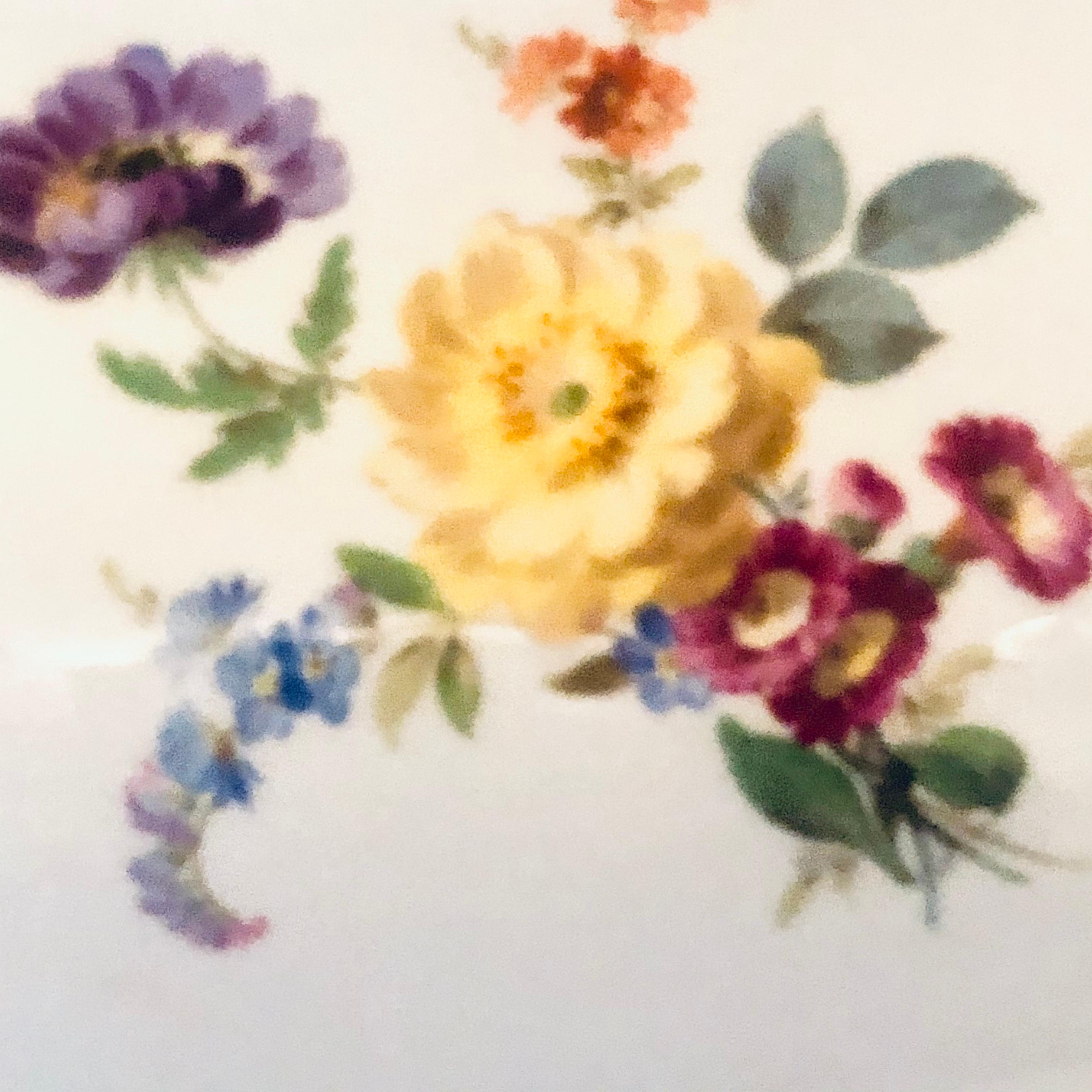 Late 19th Century Large Meissen Covered Serving Bowl with Four Painted Bouquets of Flowers For Sale