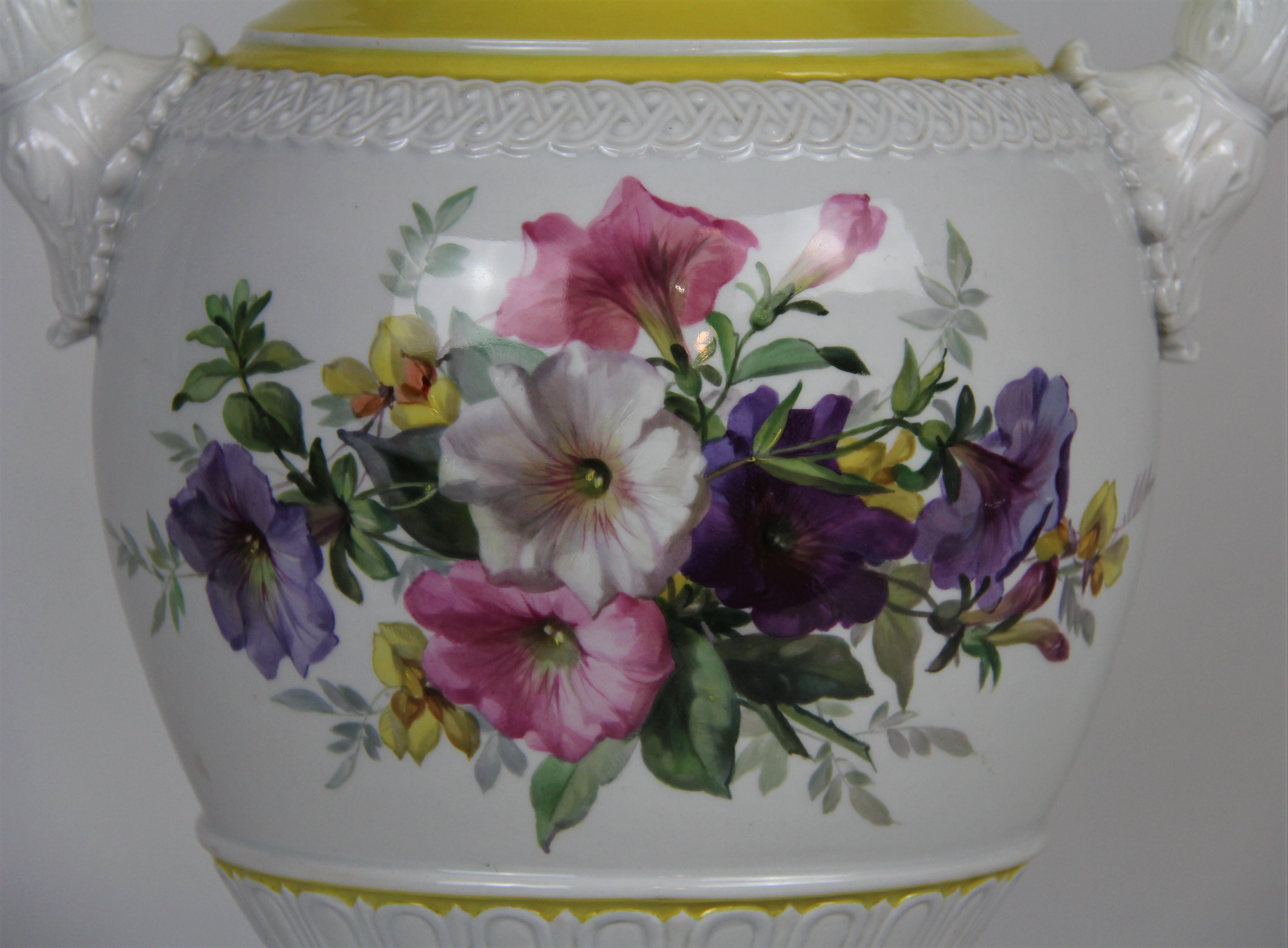 Large Meissen Double Handle Vase w/ Lovers and Floral Panels after Watteau For Sale 2