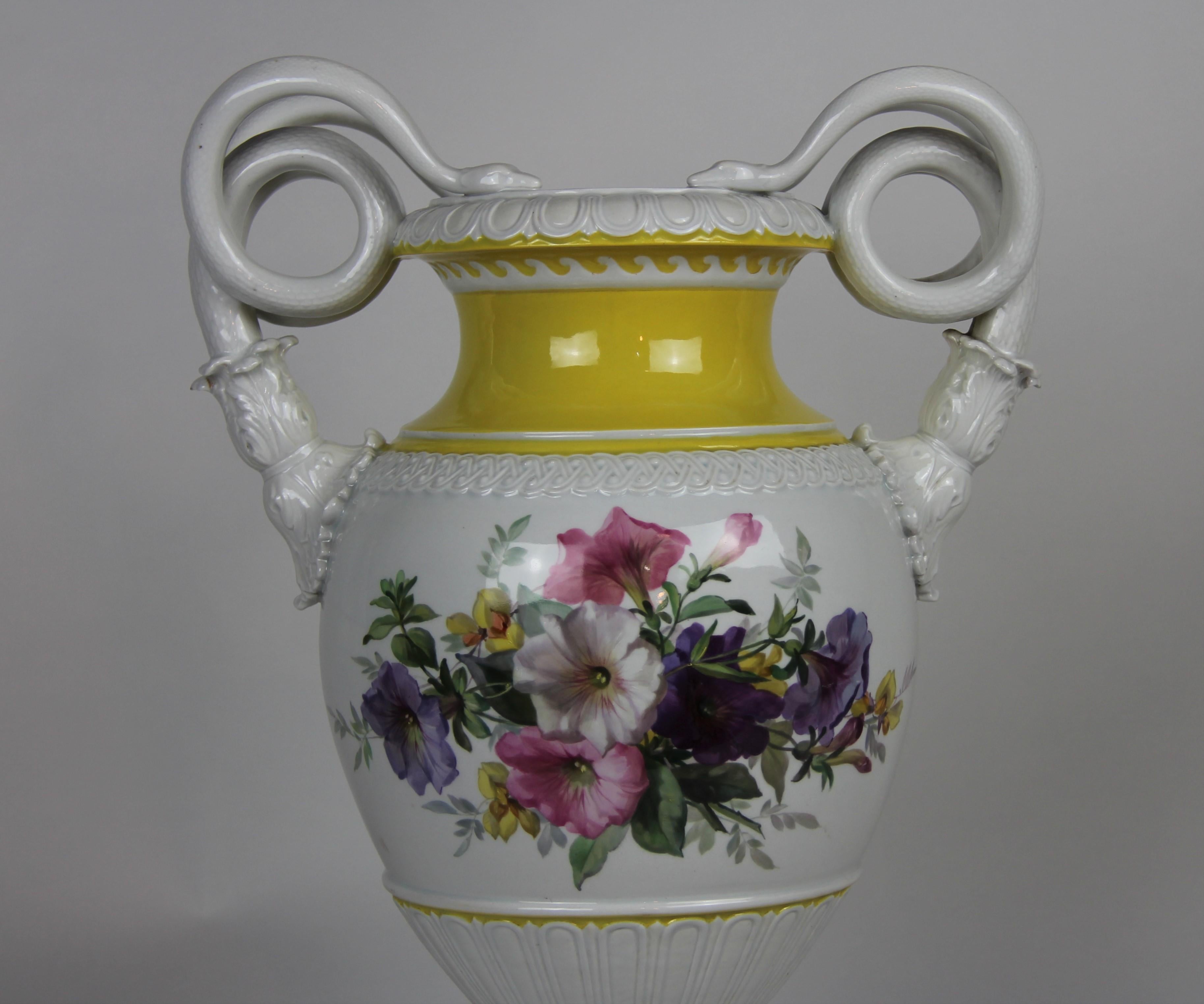 Large Meissen Double Handle Vase w/ Lovers and Floral Panels after Watteau For Sale 3